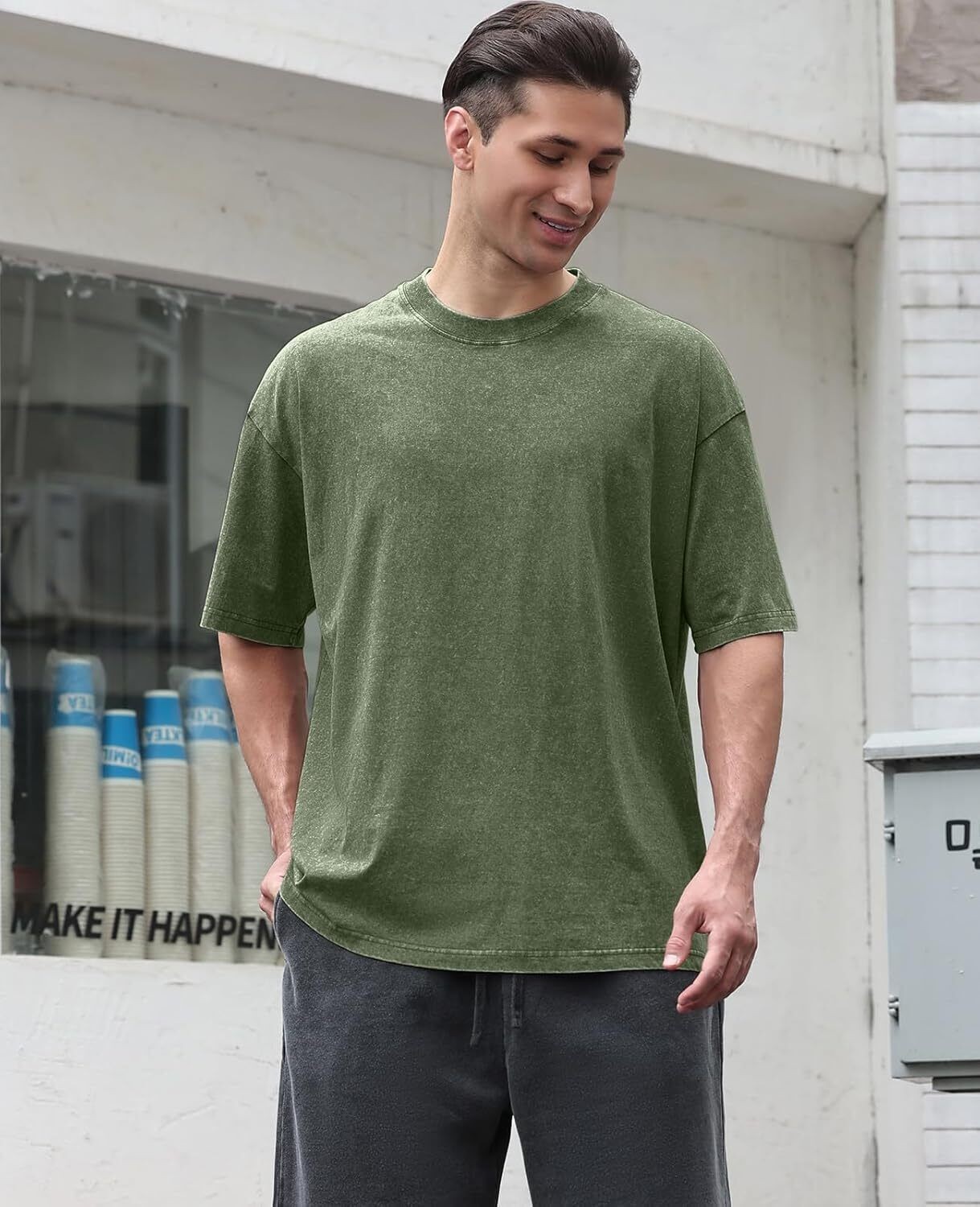 Men’s Vintage Washed Oversized T Shirt Loose Fit 100% Cotton Short Sleeve Tee