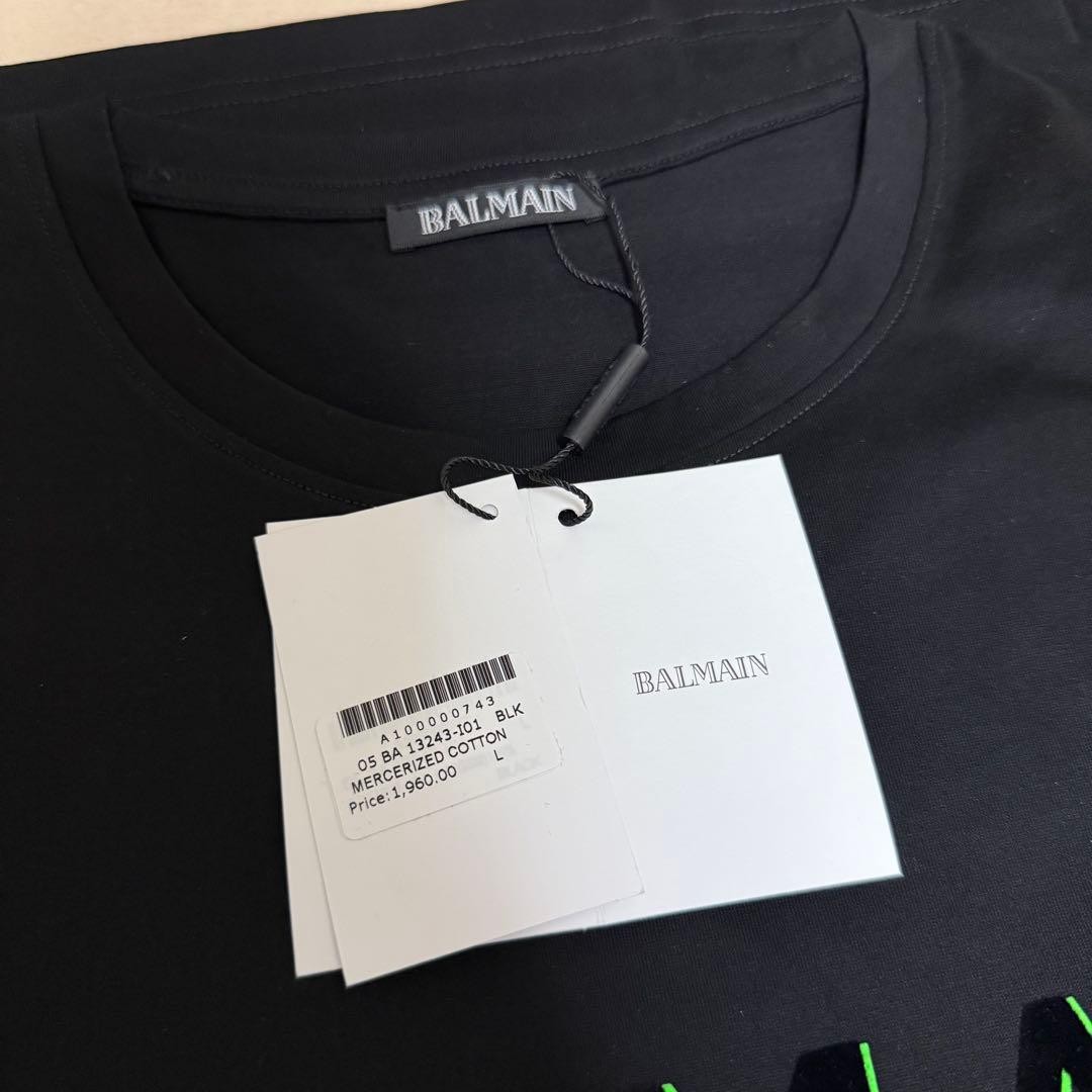 Balmain Men’s Logo T-Shirt Black Green Foil Velour