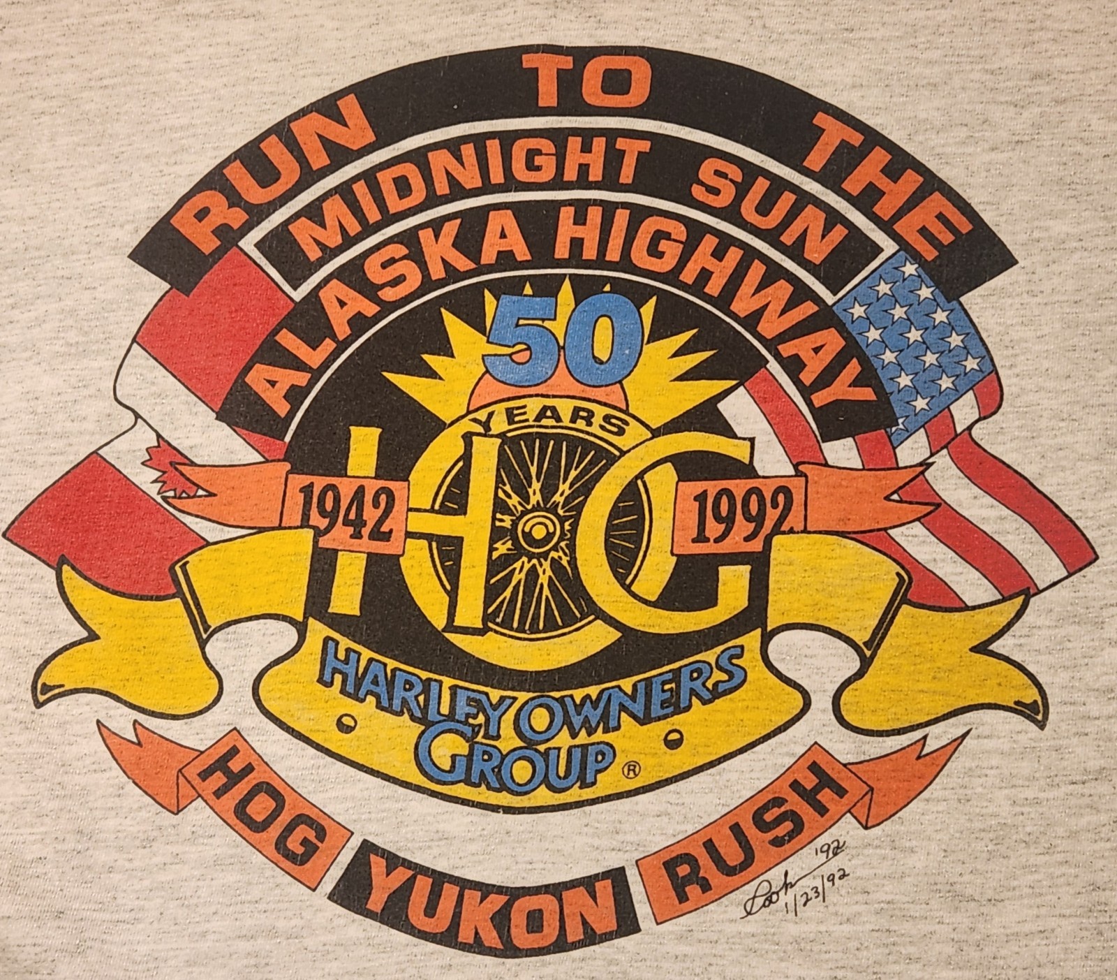 Hog Rush 92 Run To The Midnight Sun 50th Harley Owners Group L Tshirt As Picture