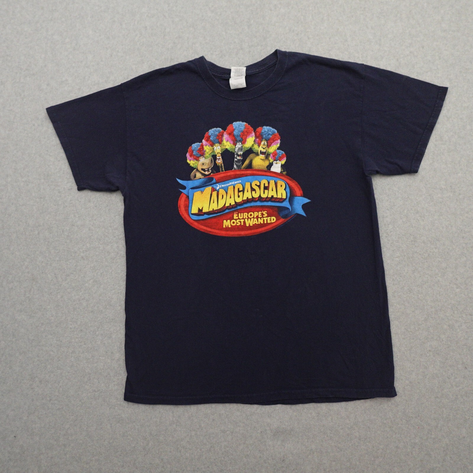 Madagascar Adult Large (21X28) Europe’s Most Wanted Promotional T-shirt in Blue
