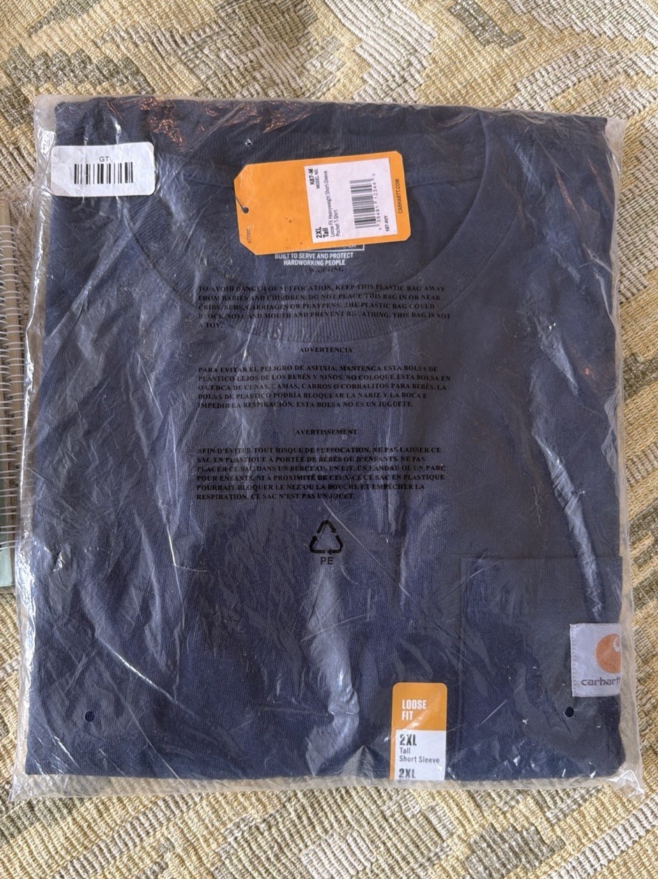 Carhartt Men’S K87-M Size 2XL Tall Heavyweight Short Sleeve Loose Black Nwt