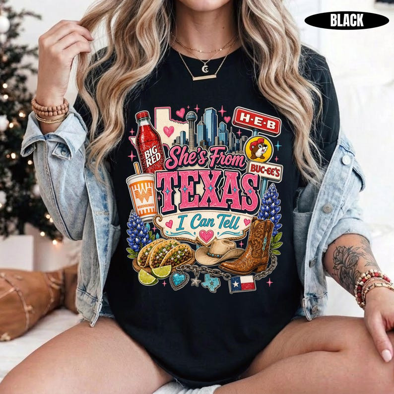She’s From Texas, Can Tell Shirt, Texas Roots Hometown Vibes Graphic Tee S-3XL
