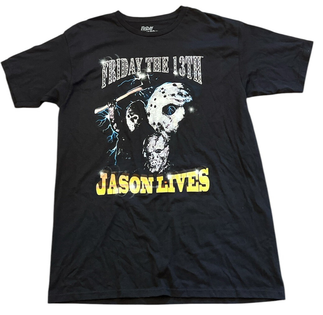 Friday The 13TH T-Shirt Mens Large Black Jason Lives Graphic Crew Neck Horror