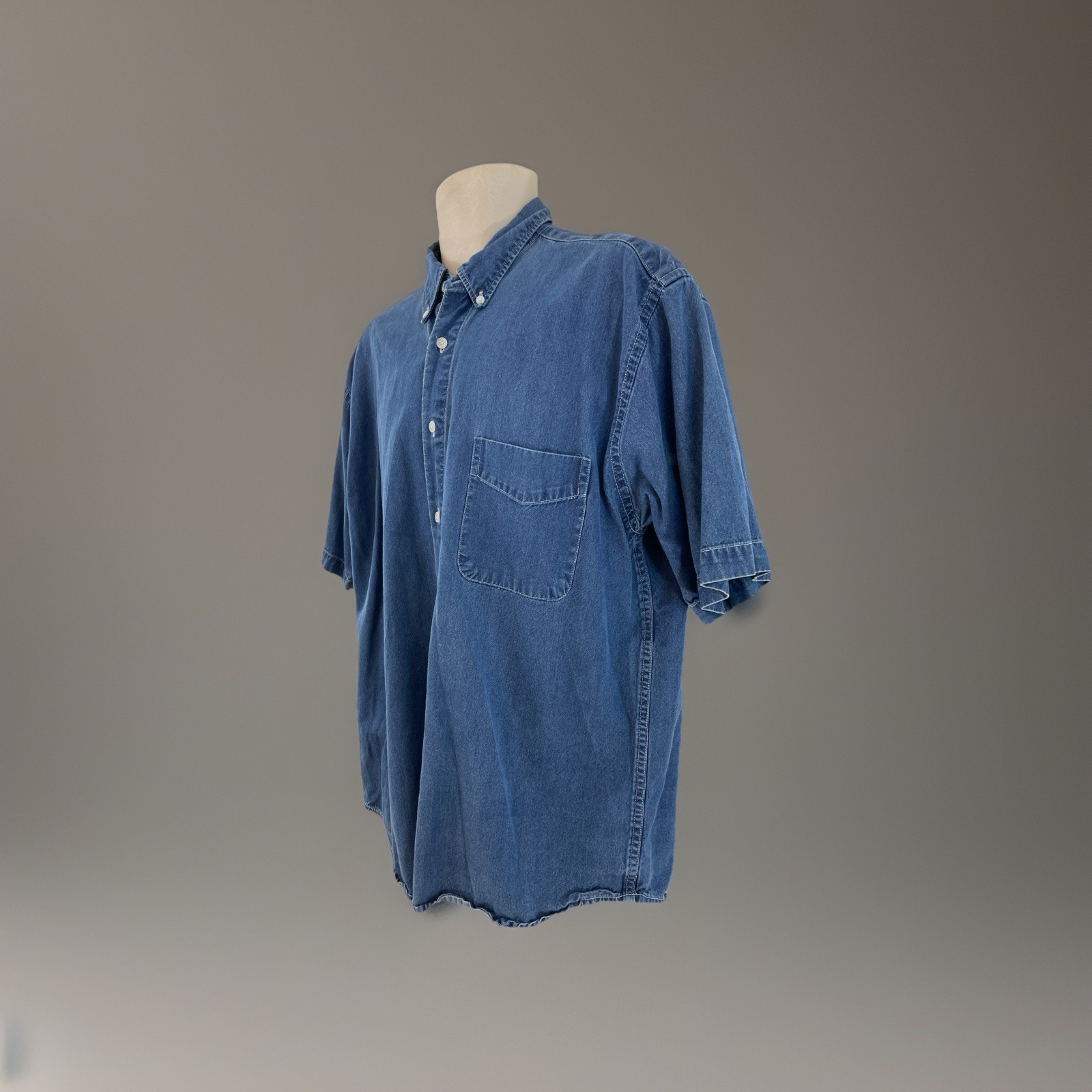 AB American Blue Mens L Blue Authentic Denim Cotton/Rayon SS Shirt
