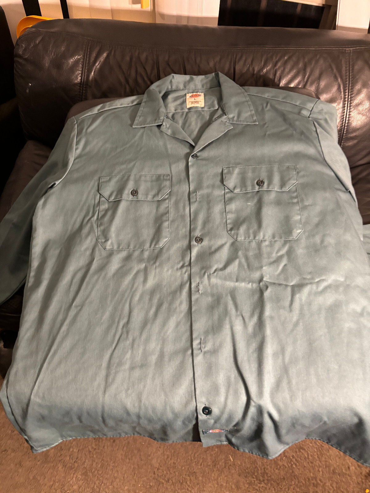 Dickies Button up work shirt perfect mint pockets L Green long sleeve