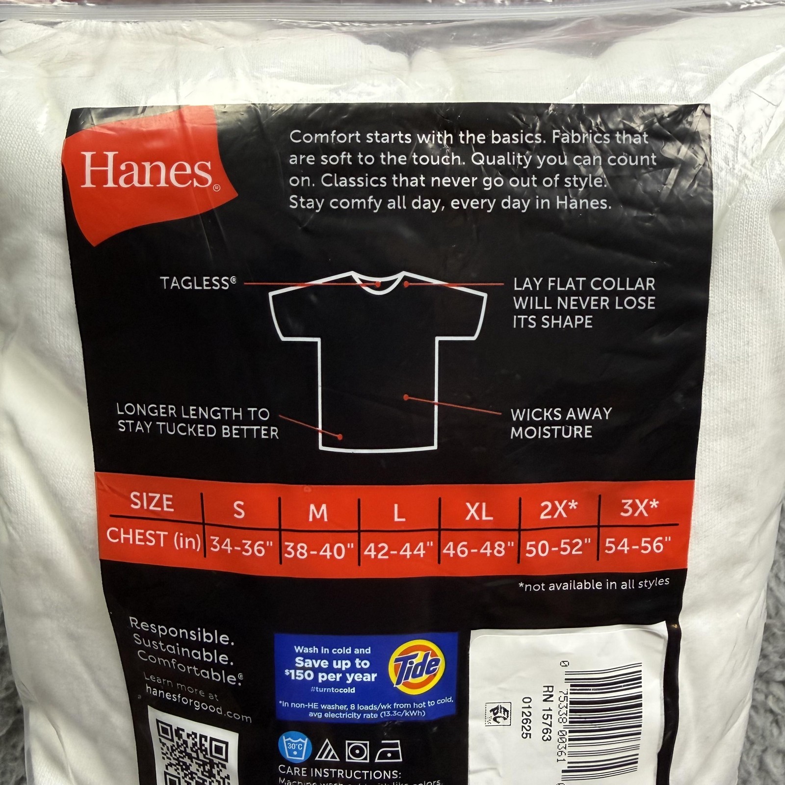 Hanes Tagless T-Shirts Mens Large White 3 Pack Soft Breathable Wicking Crew