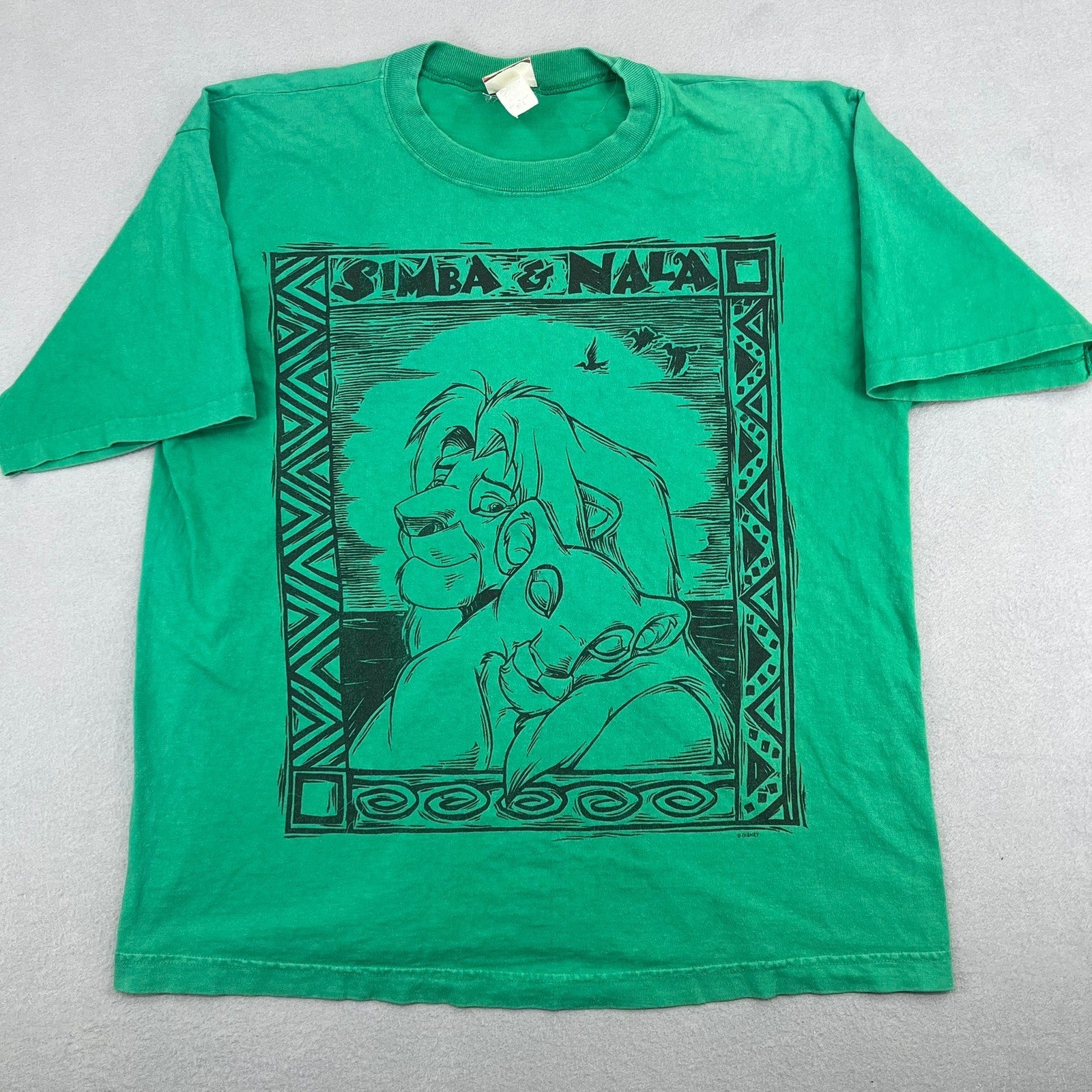 Disney Lion King Simba Nala Vintage Green Graphic T-Shirt Sun Sportswear M/L Vtg