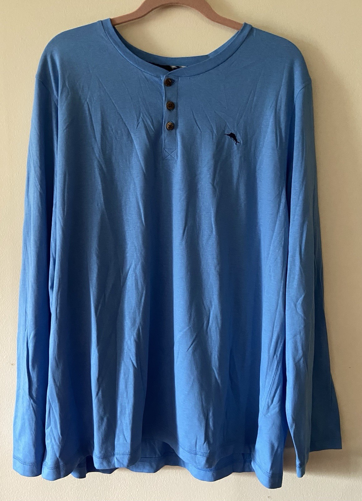 Tommy Bahama Mens XL Long Slv Henley Shirt Blue Logo Jersey Knit Casual/Lounge ￼