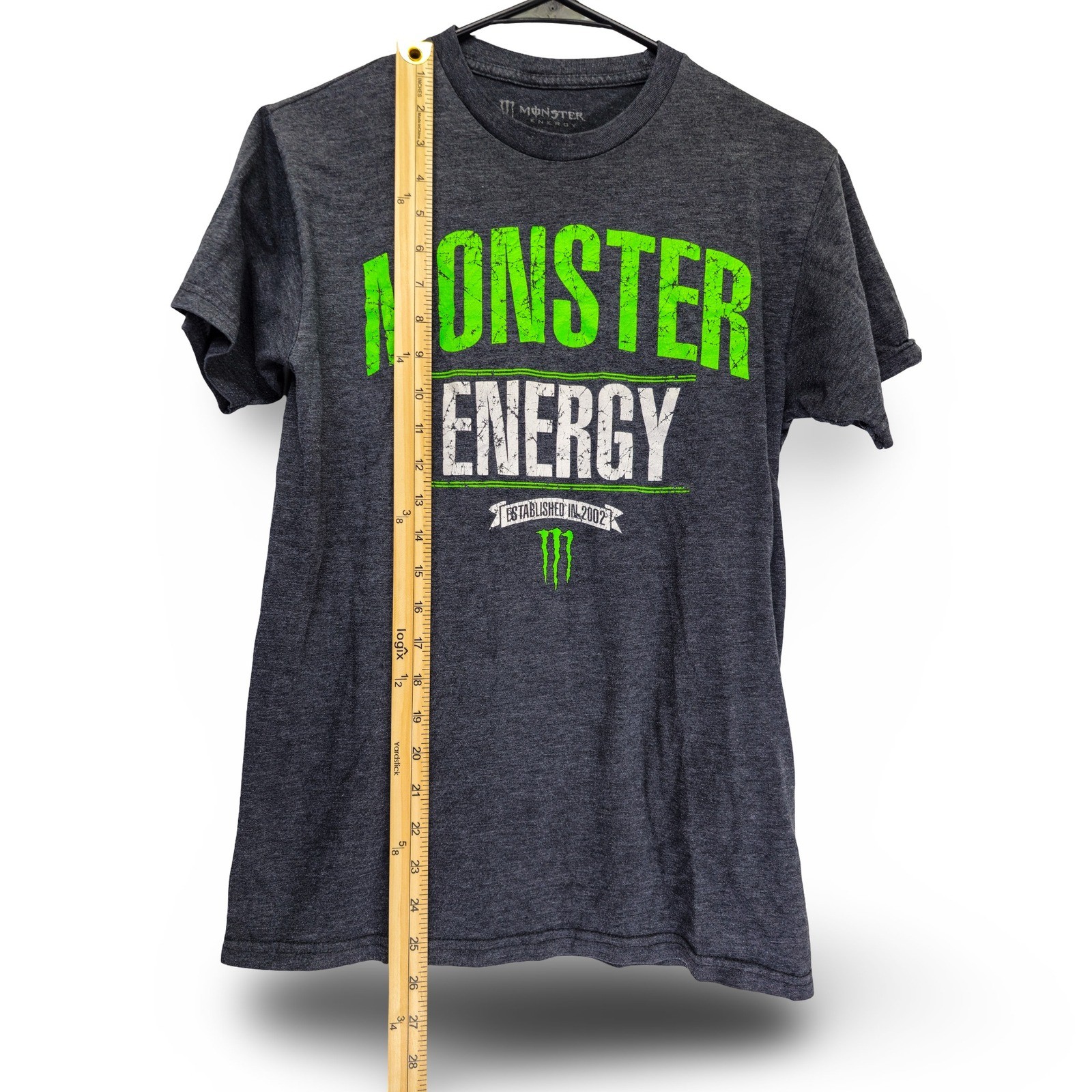 Monster Energy Graphic T-Shirt Mens Small Charcoal Gray Neon Green Excellent