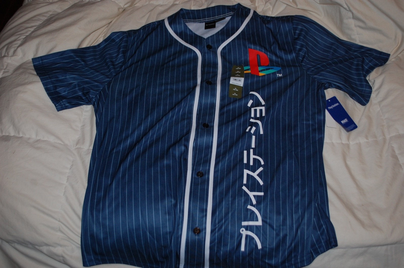 Sony PlayStation Kanji Baseball Jersey Official License Navy Pinstripe XL