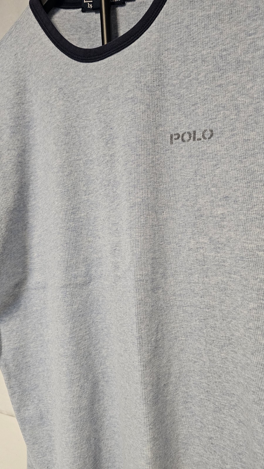Vintage Polo Ralph Lauren Marled Powder Blue Ringer Collar Ribbed TShirt Mens XL
