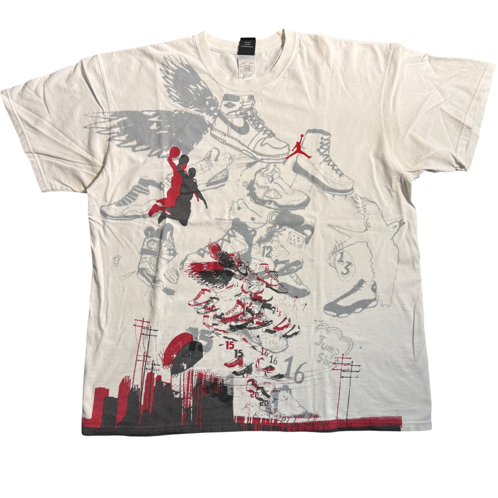 Vintage Y2K Jordan Brand Graphic T-Shirt Mens XL Cream Red Jumpman Sneaker Tee