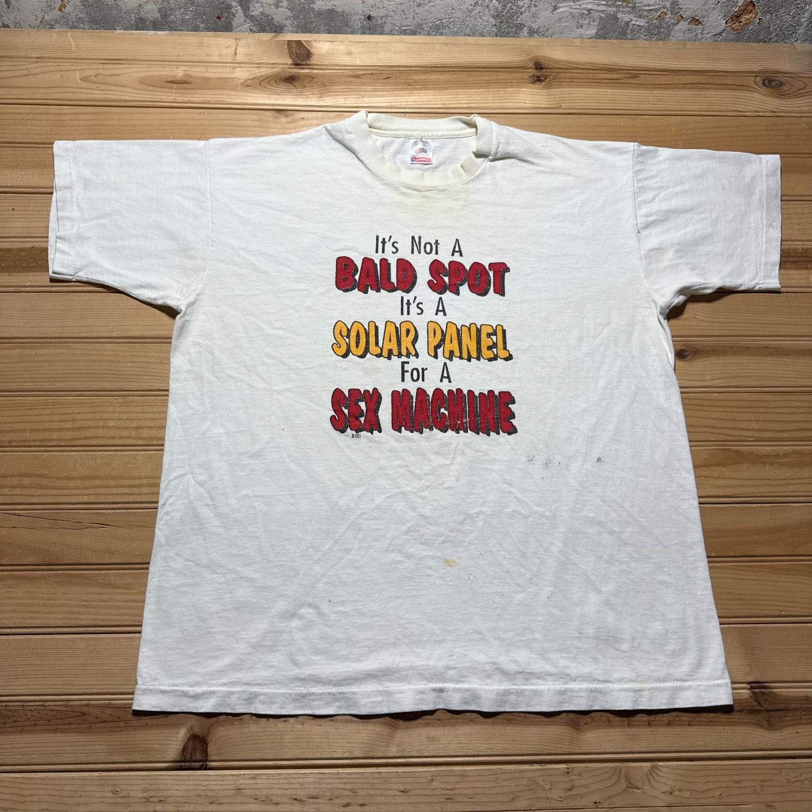 Vintage 1992 Bald Spot Solar Panel Sex Machine Dad Joke Graphic Novelty Shirt XL