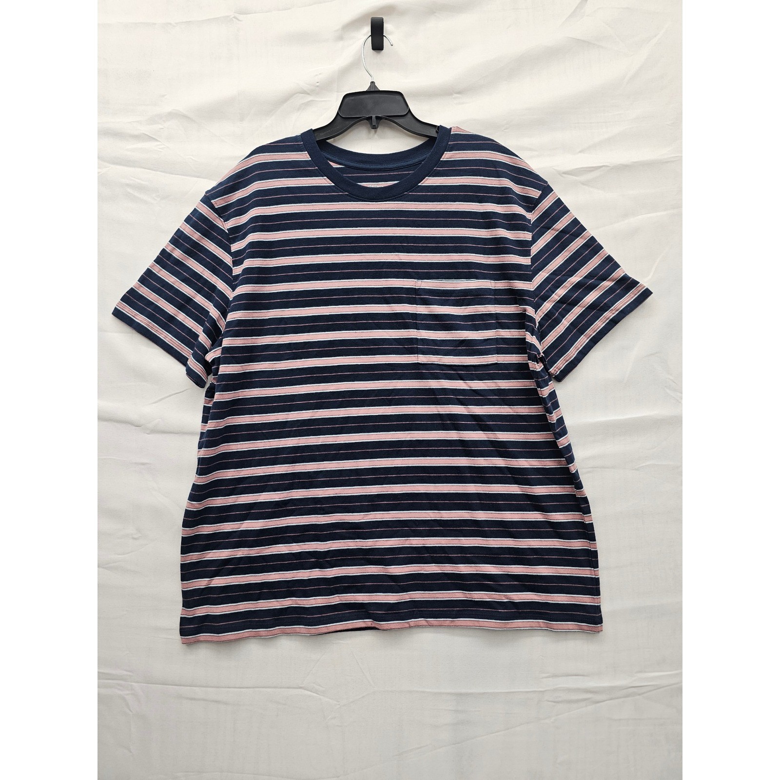 Goodfellow & Co Mens XL Navy Pink Striped Pocket T-Shirt Cotton Standard Fit