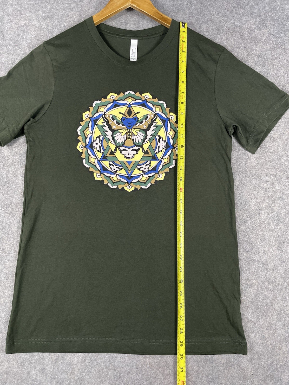 Grateful Dead Butterfly Bear Skull Mandala Lotus Art T-Shirt Mens Medium Green