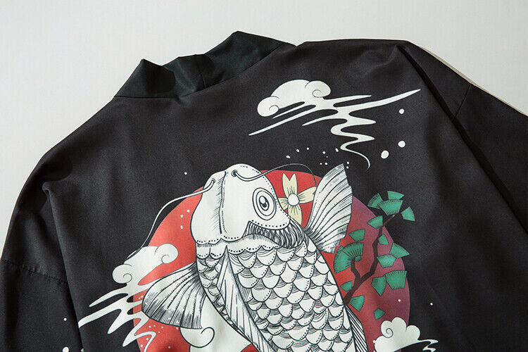 Niepce Streetwear Japanese Black Kimono Graphic Tee Samurai Short Sleeves Shirt