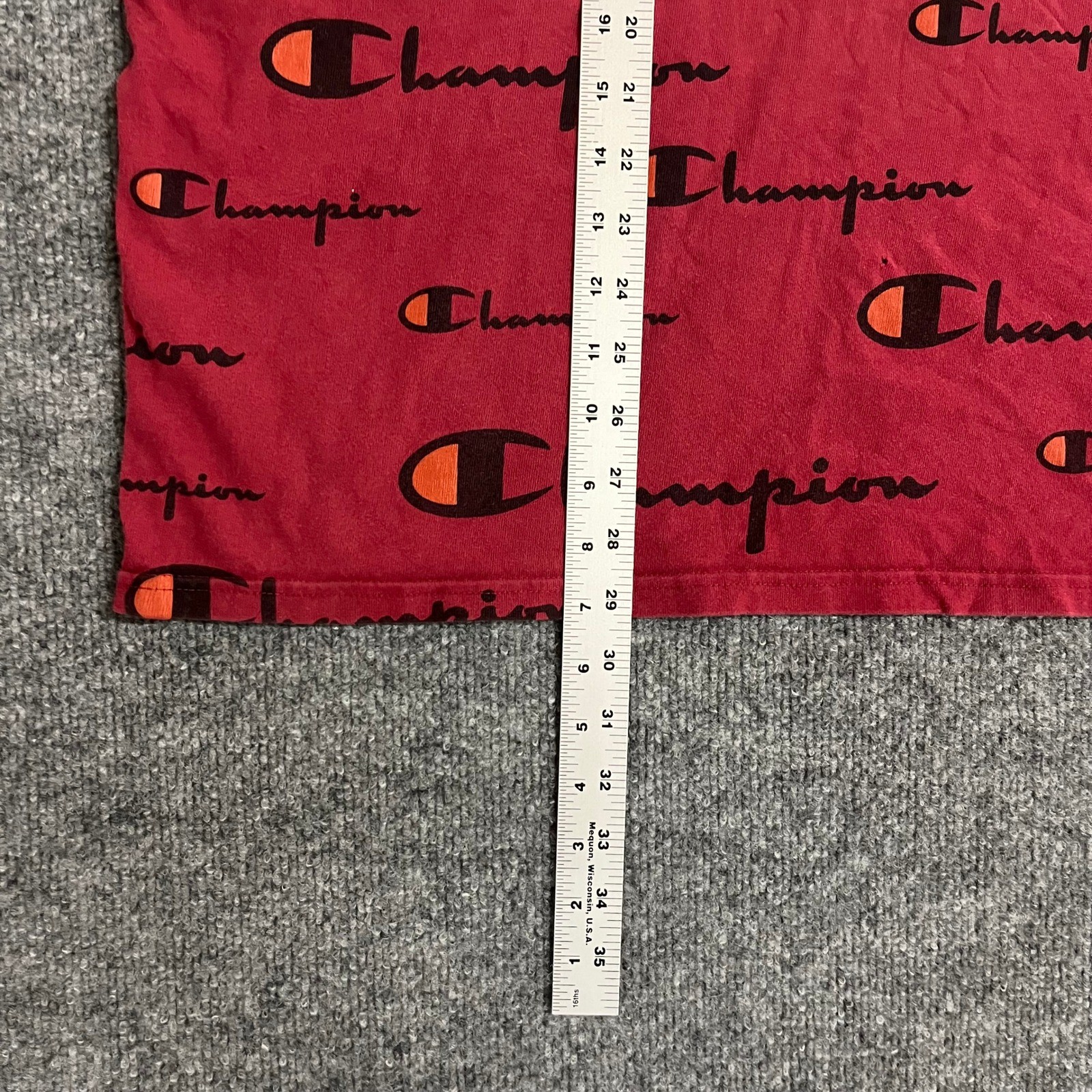 Champion T-Shirt Mens Size 2XL Maroon All Over Print Logo Short Sleeve Athletic