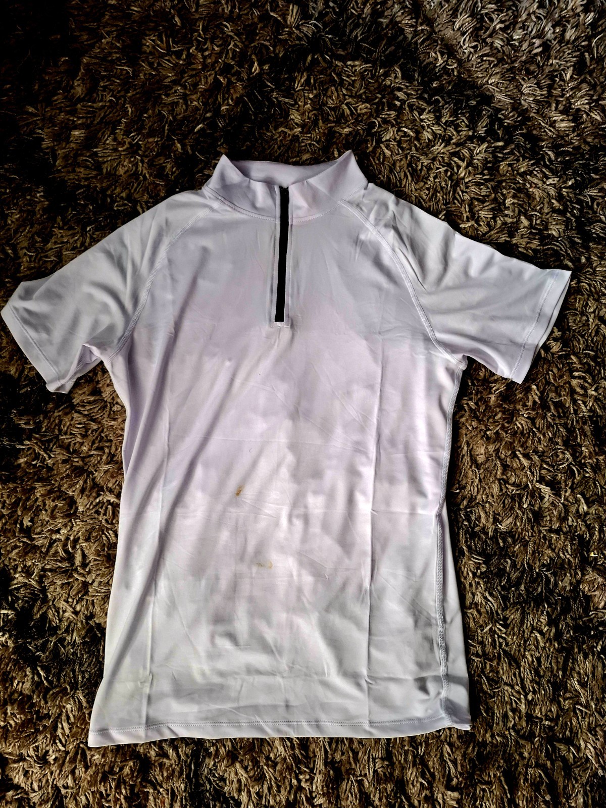 Mens White Athletic quarter zip compression shirt.