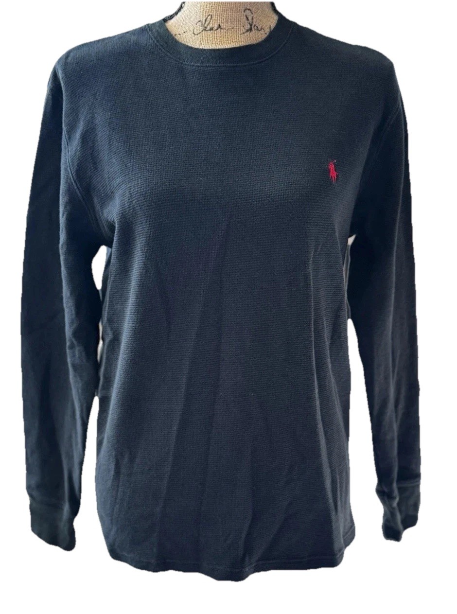 Polo Ralph Lauren Sleepwear Mens Small Waffle Knit Shirt Black 100% Cotton