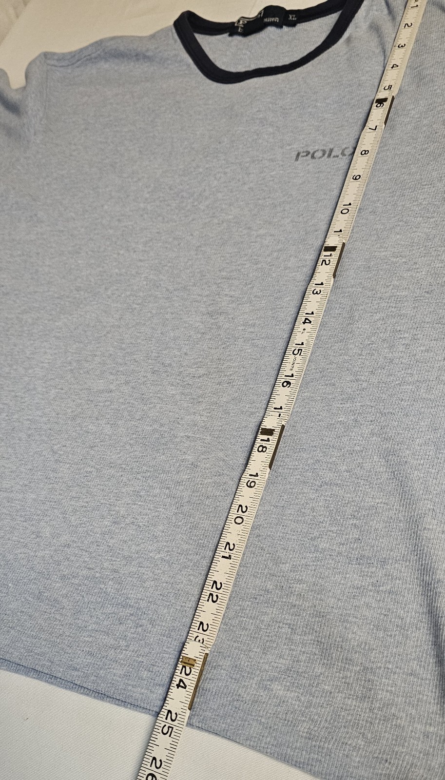 Vintage Polo Ralph Lauren Marled Powder Blue Ringer Collar Ribbed TShirt Mens XL