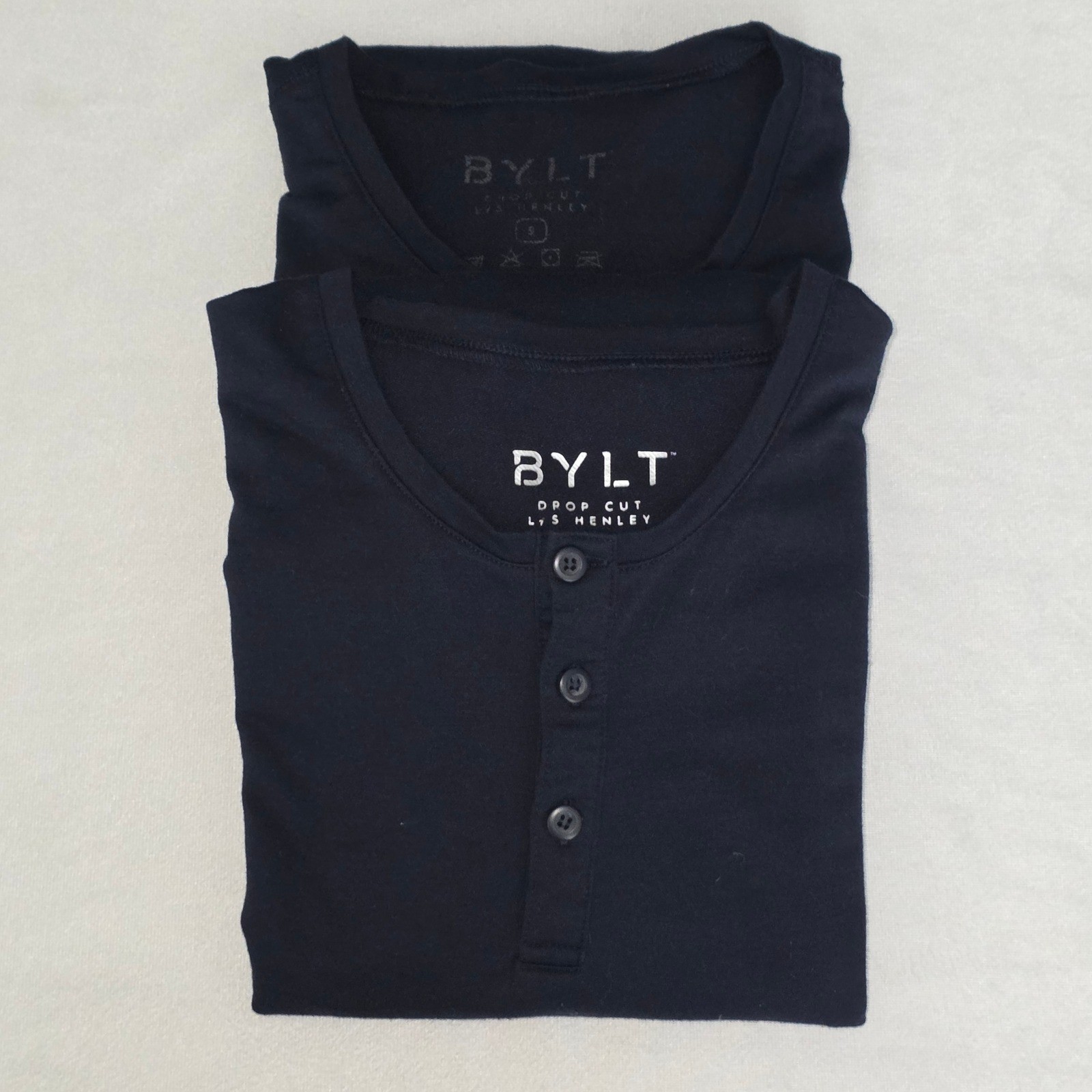 Lot of 2 BYLT Drop Cut Button Henley Long Sleeve Shirt Navy Blue Size Small