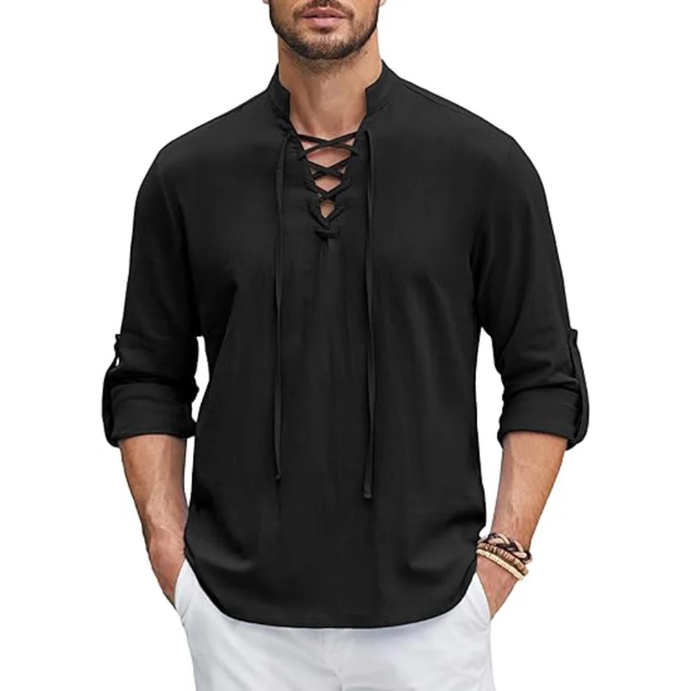Men’s Renaissance Cotton Linen Shirt Long Sleeve Gothic T-shirt Tee Summer Gift