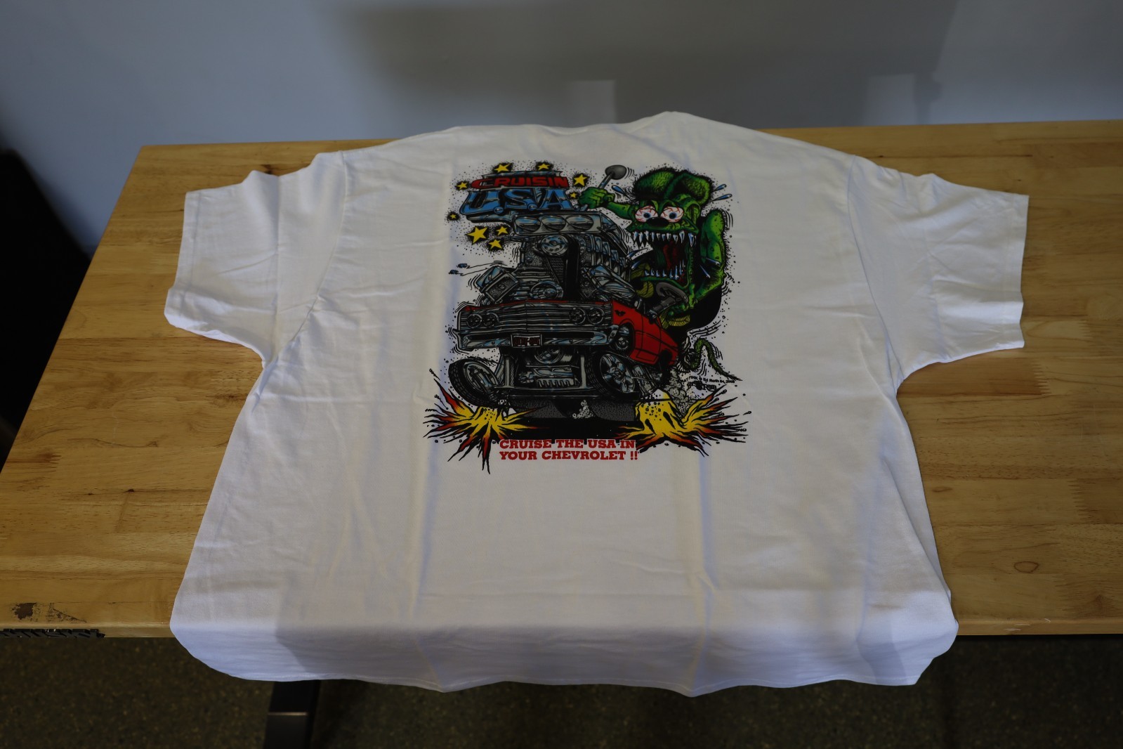 Men’s Ed Big Daddy Roth Rat Fink Chevy Cruisin USA White Cotton T-Shirt M-3XL