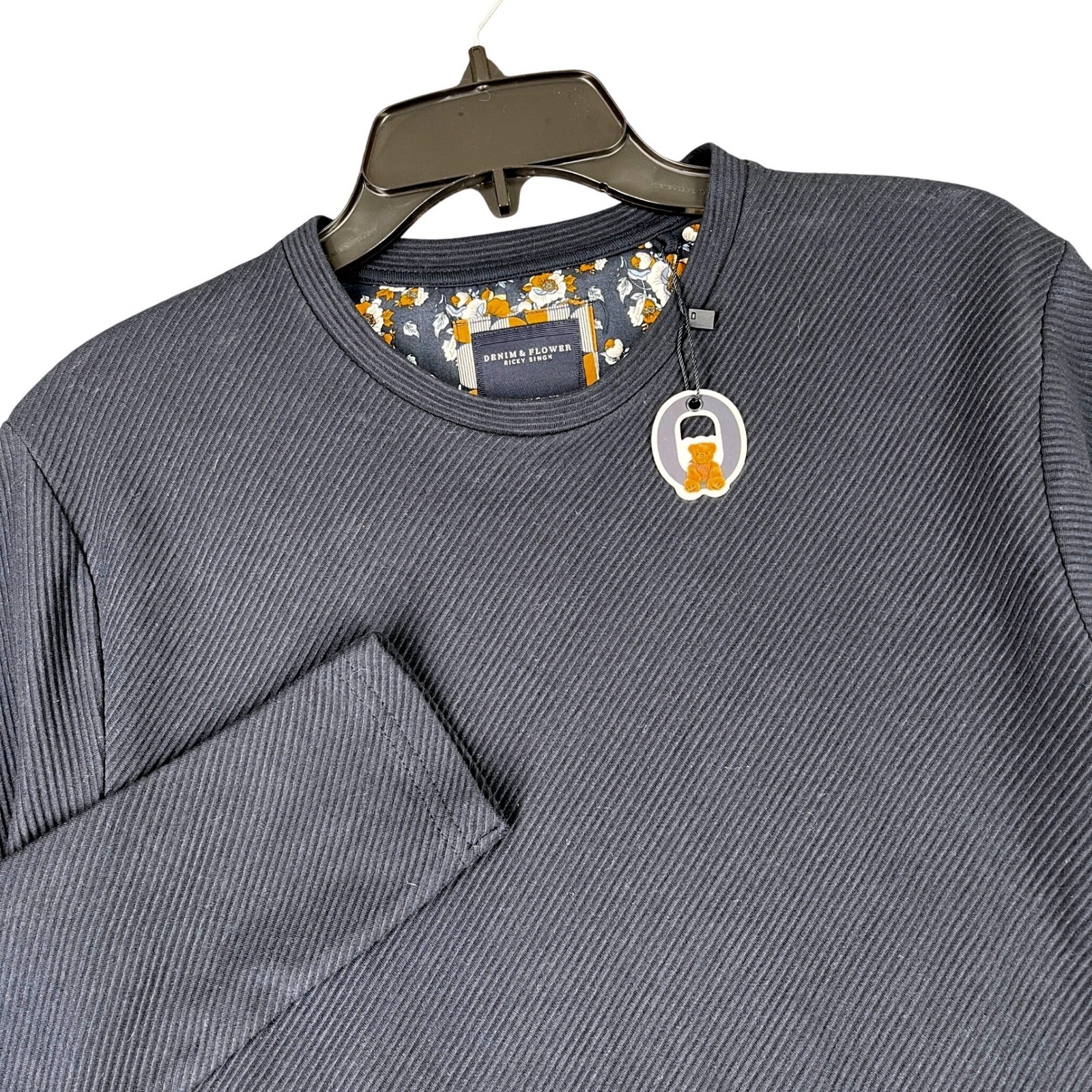 Denim & Flower Floral Ribbed Texture Casual Long Sleeve Top Mens S