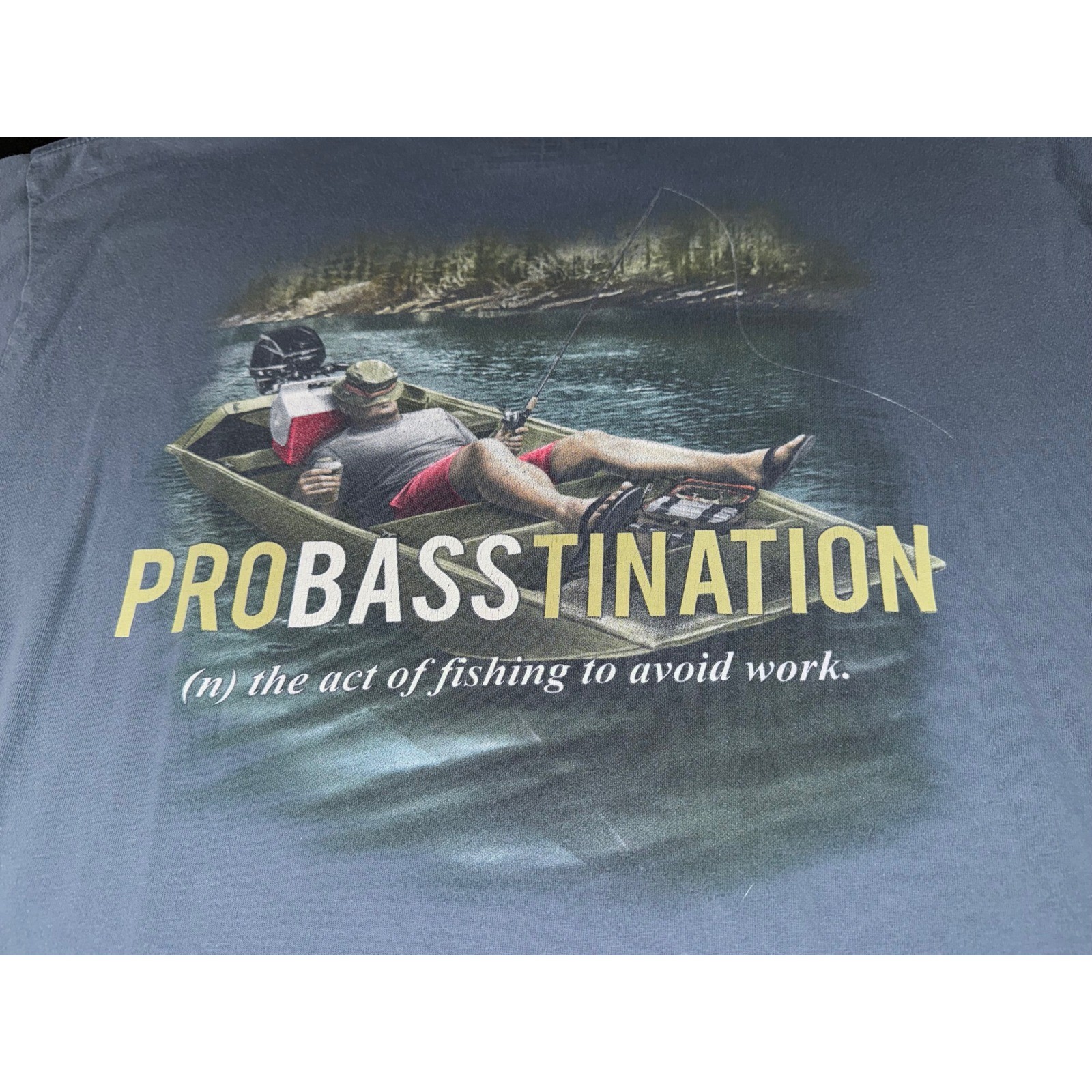 Bass Pro Shops Mens XL Blue Probasstination Fishing Graphic T-Shirt Cotton Tee