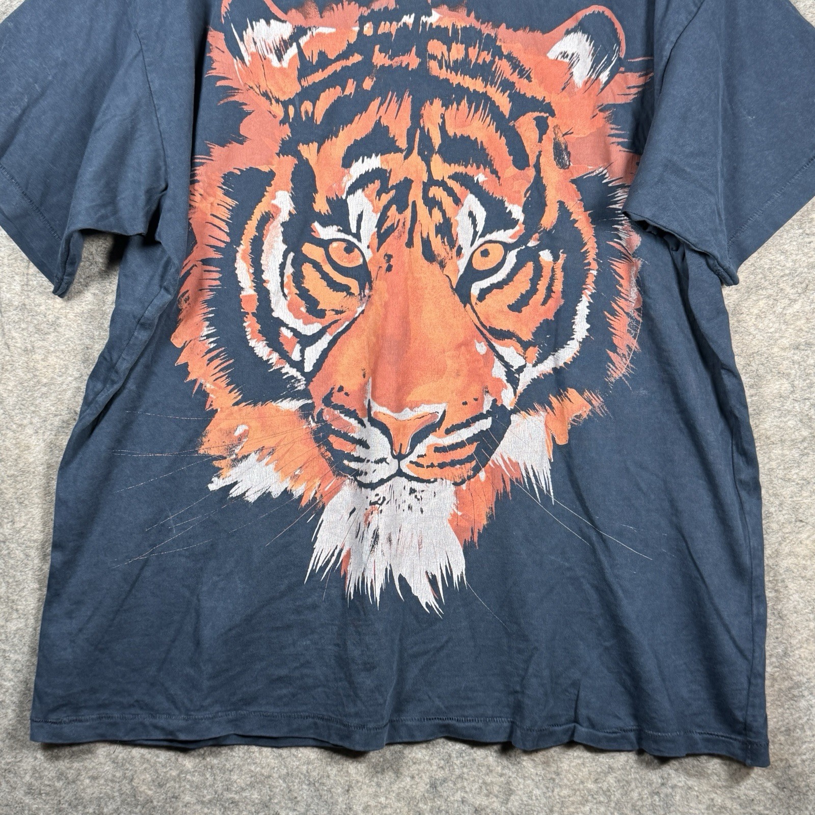 Wrangler Navy Blue Big Graphic Bengal Tiger Cotton T Shirt Mens Size M 24×29