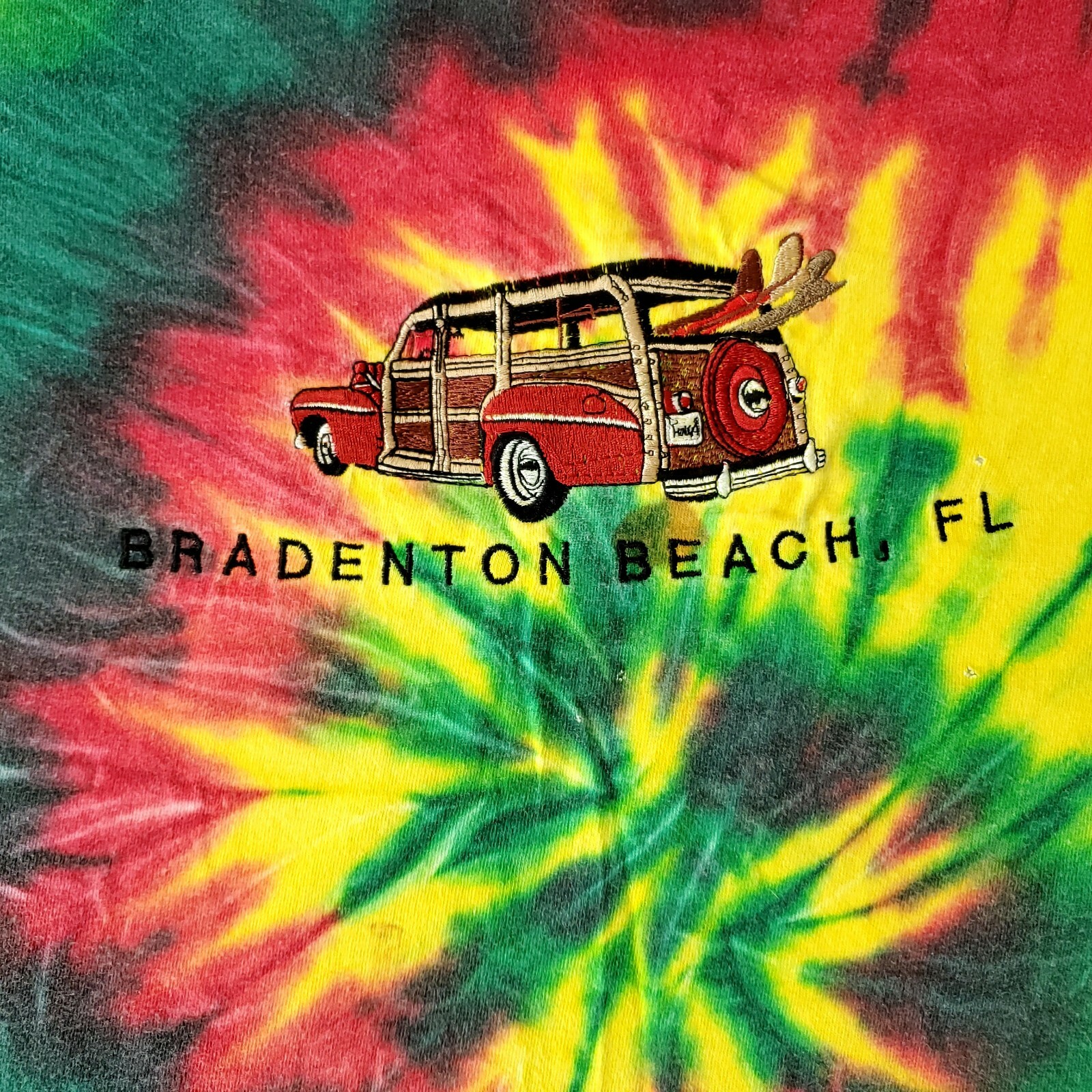 Vintage Florida Tie Dye T Shirt Mens L Woody Wagon Car Surfboard Bradenton Beach
