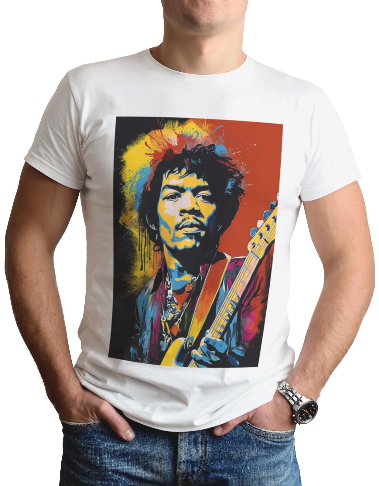 Jimi Hendrix Art T-Shirt Pop Art Guitar Guitarist Rock Music Band Gift