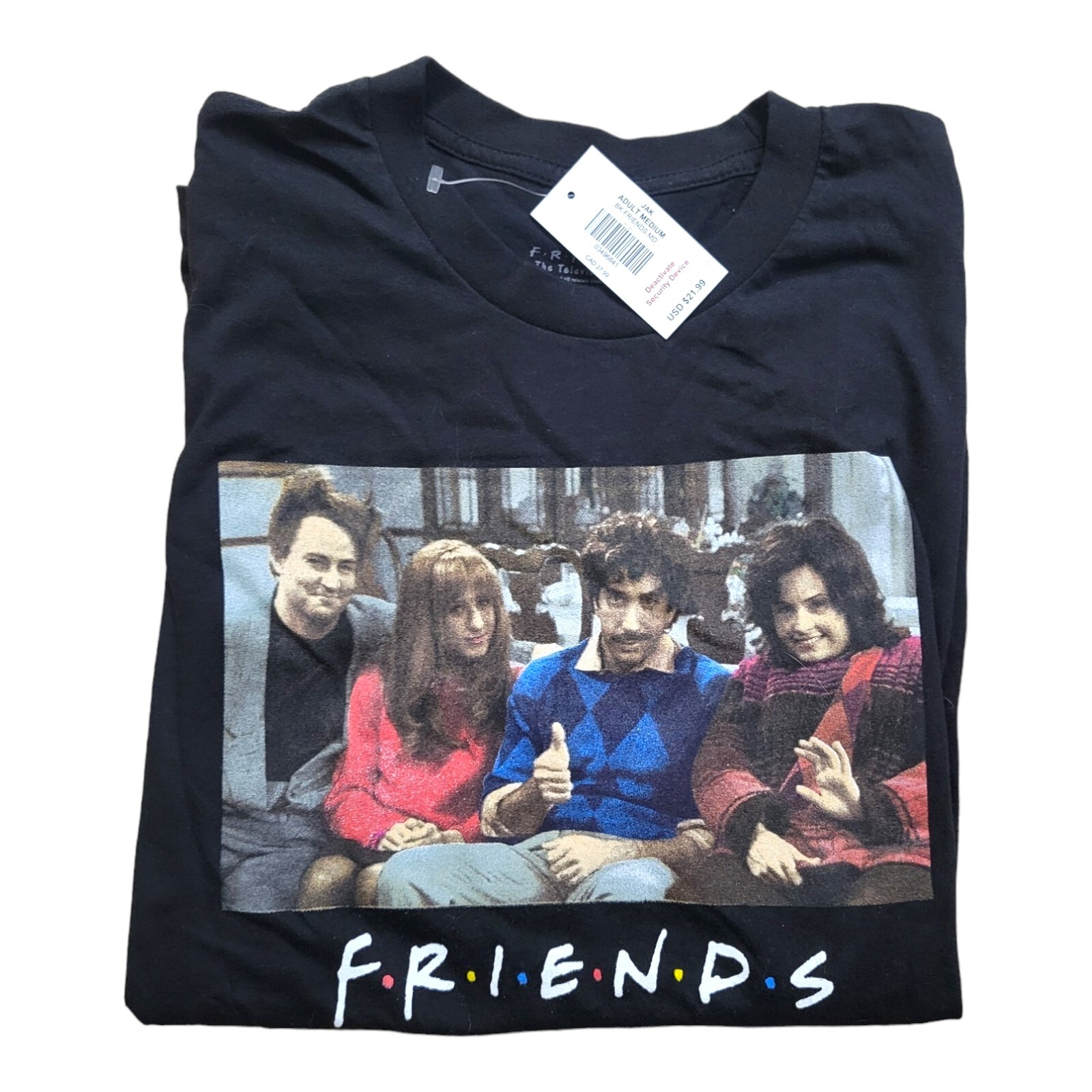 NWT New Friends Med Tee Shirt Spencer’s Gifts Black Thanksgiving Flashback