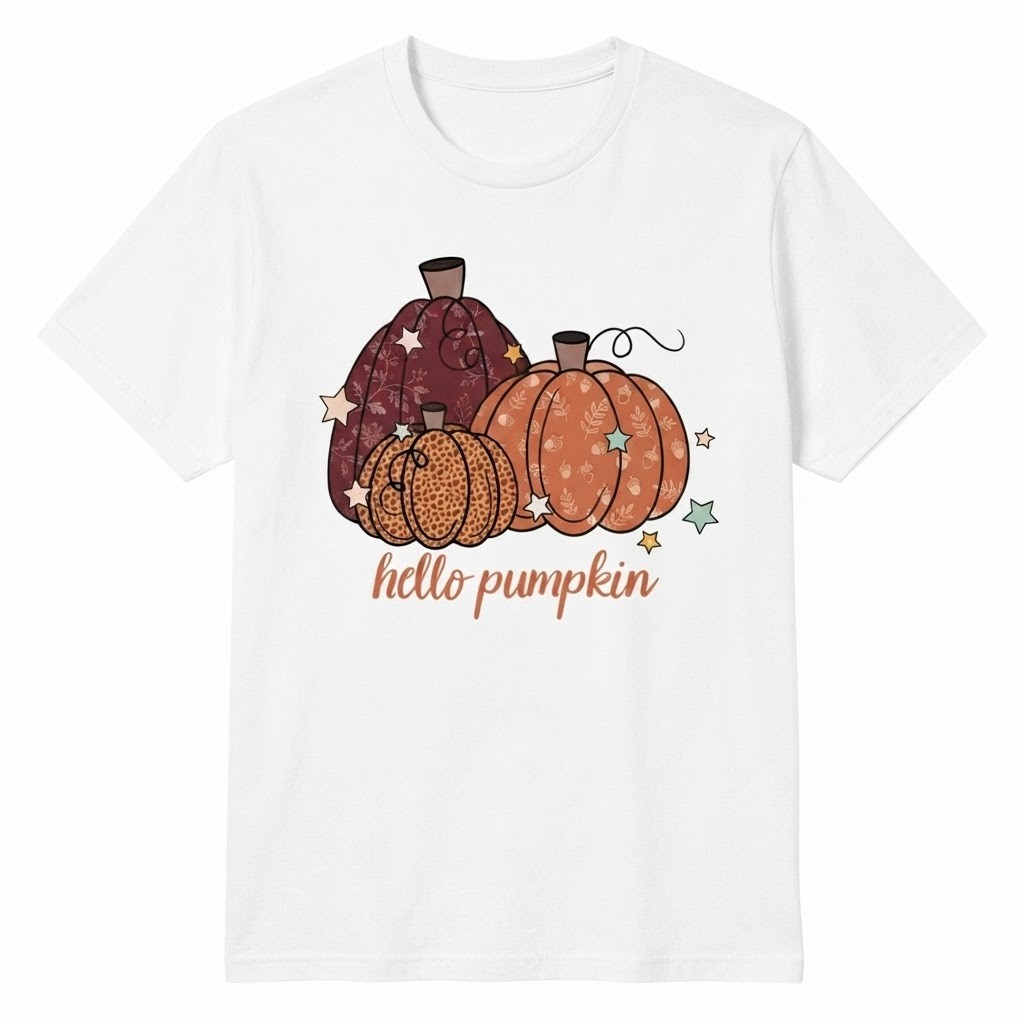 Hello Pumpkin Boho Fall Leaves And Acorn Pattern Cute T-shirt For Men Women