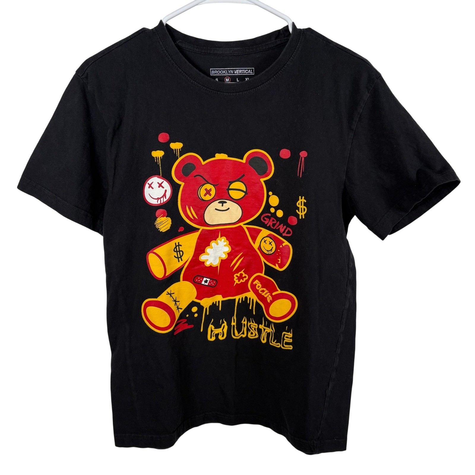 Brooklyn Vertical Graphic T-Shirt Mens M Black Red Teddy Bear Streetwear Skater
