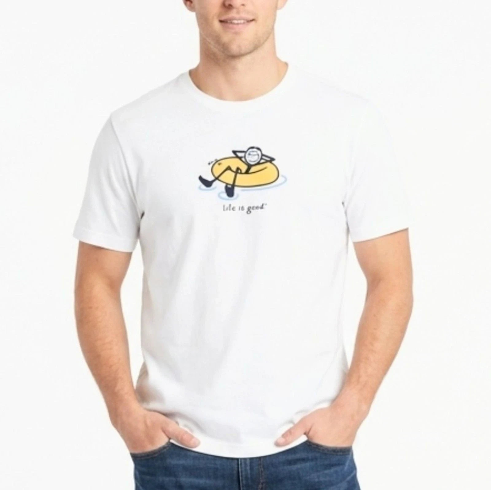 Life is Good Mens Crusher Tee White Inner Tube Jake Graphic T-Shirt-Choose Size