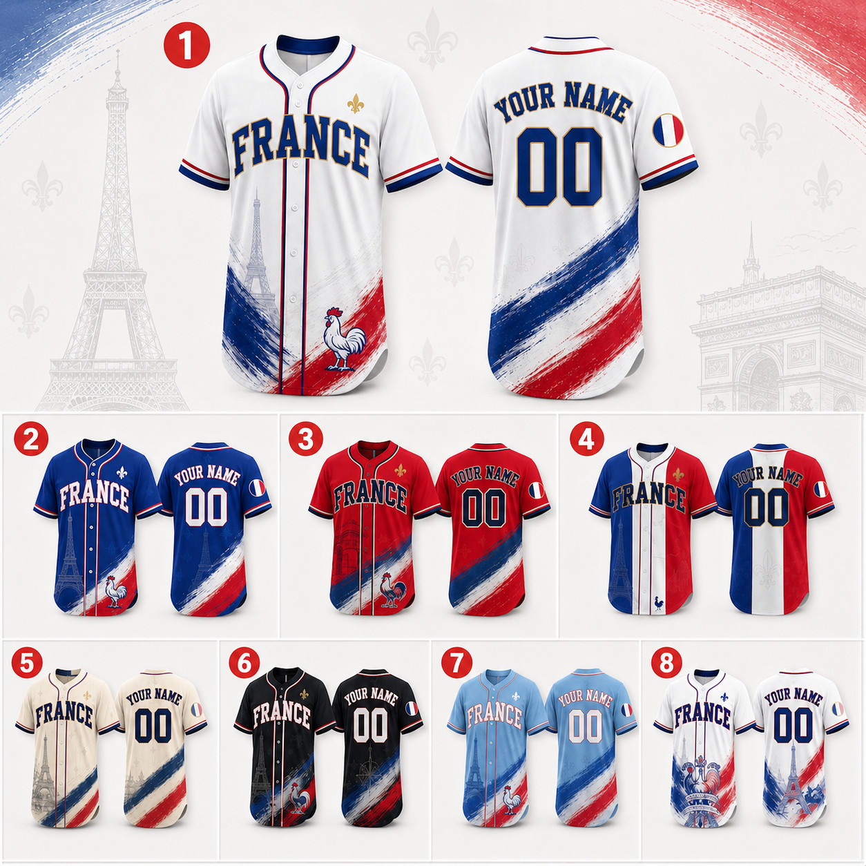 Baseball Jersey Manches Courtes France Football Pour Homme