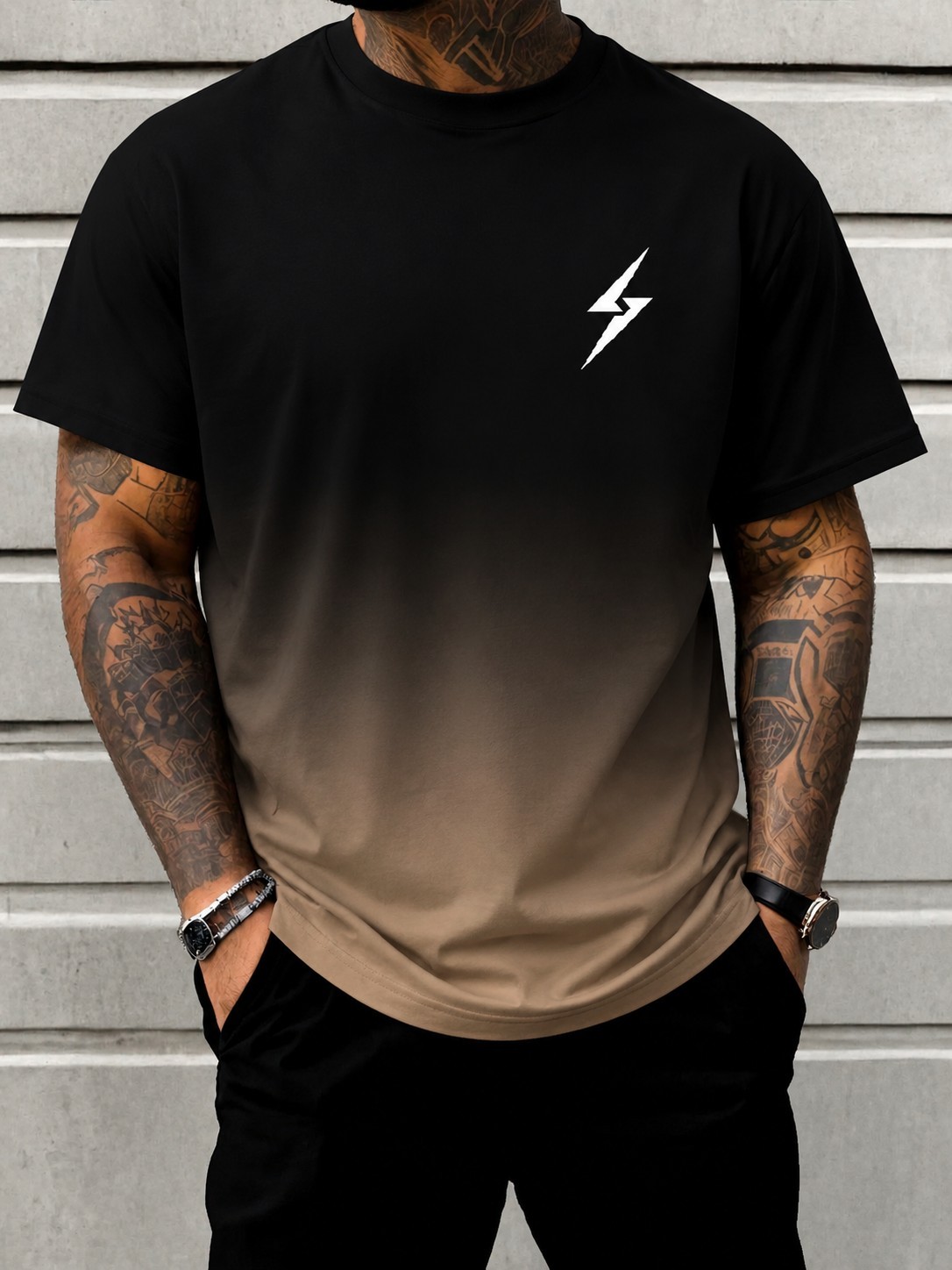 Gradient Purple Lightning Print T Shirt, Modern Graphic Unisex Casual Tee
