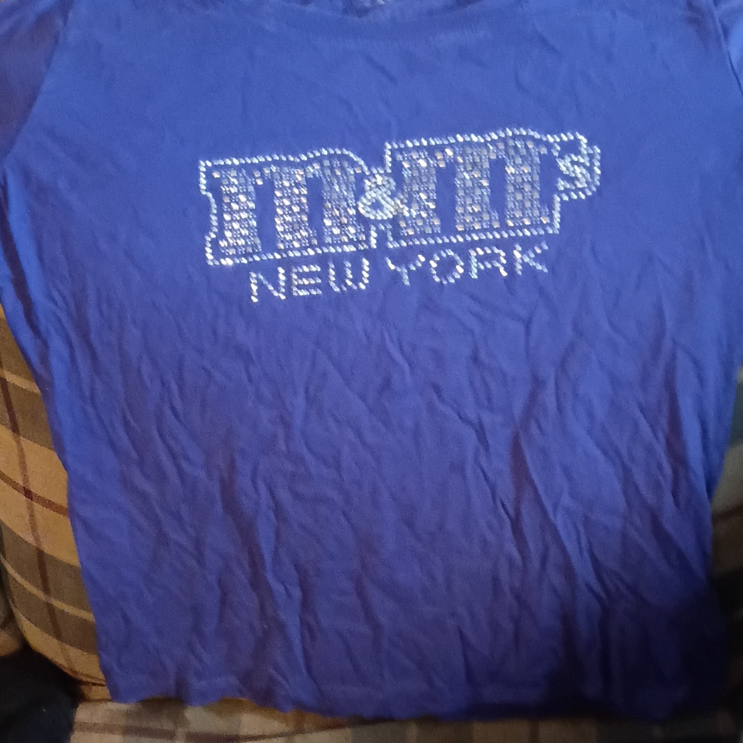 Men’s S Blue MTV New York Graphic Logo Rhinestone Crew Neck T-Shirt Pre-Owned
