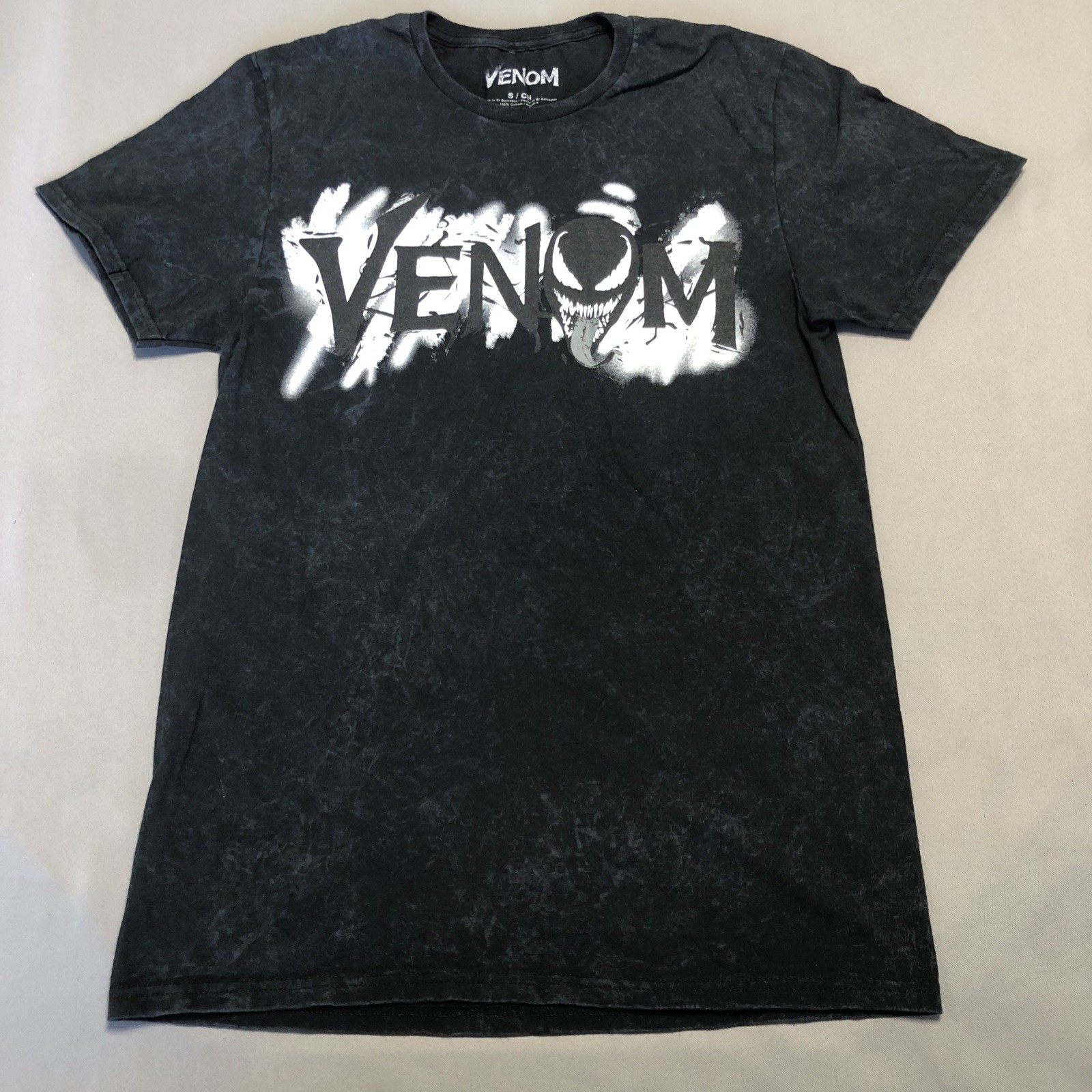 Marvel Venom Shirt Graphic Tee Comic Book Movie Superhero Mineral Wash Black Sm