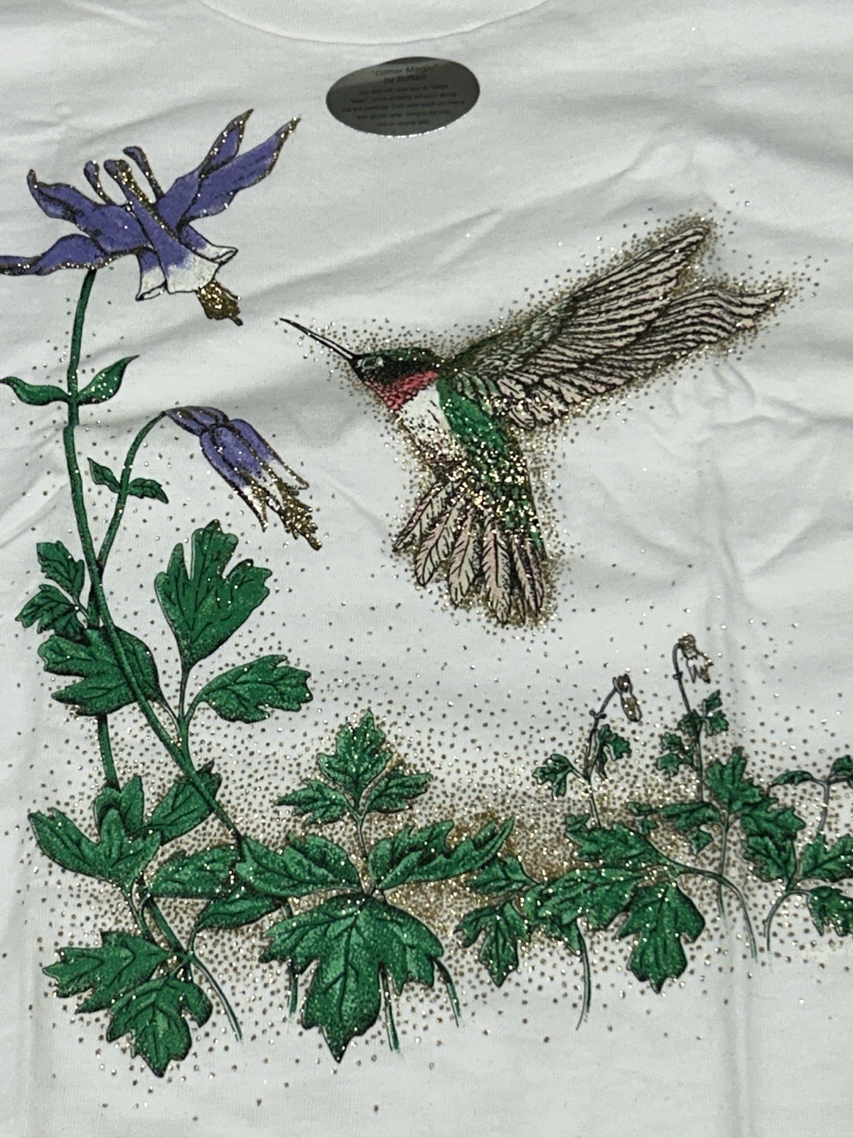 Vintage 90s Glitter Magic Graphic T-Shirt Sz XL Hummingbird