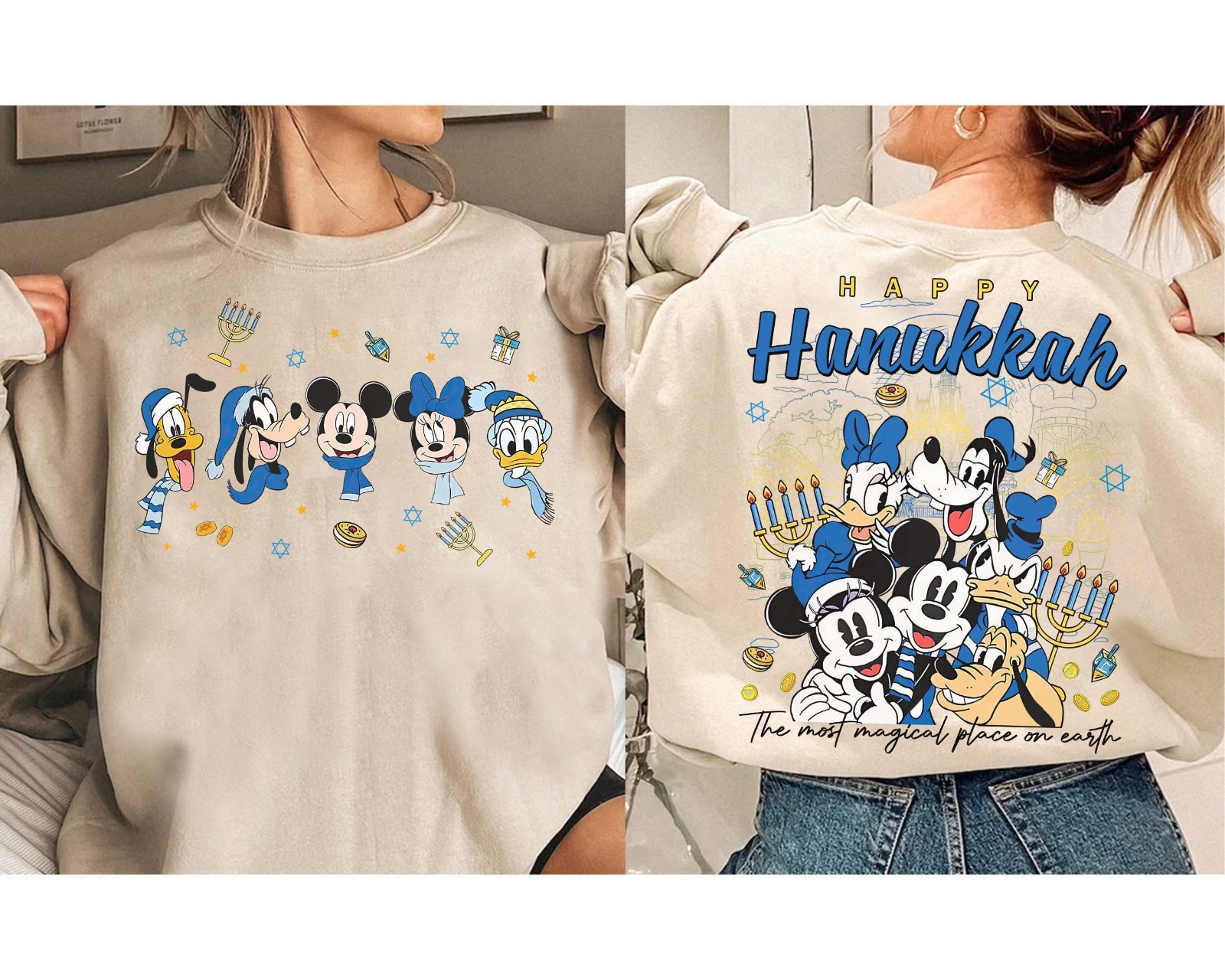 Mickey and Friends Happy Hanukkah Disneyland Family Christmas Unisex Tee 82901