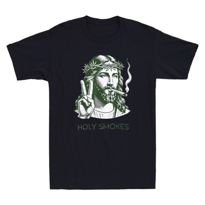 Holy Smokes Funny Jesus Marijuana Weed Cannabis Stoner 420 Graphic Men’s T-Shirt