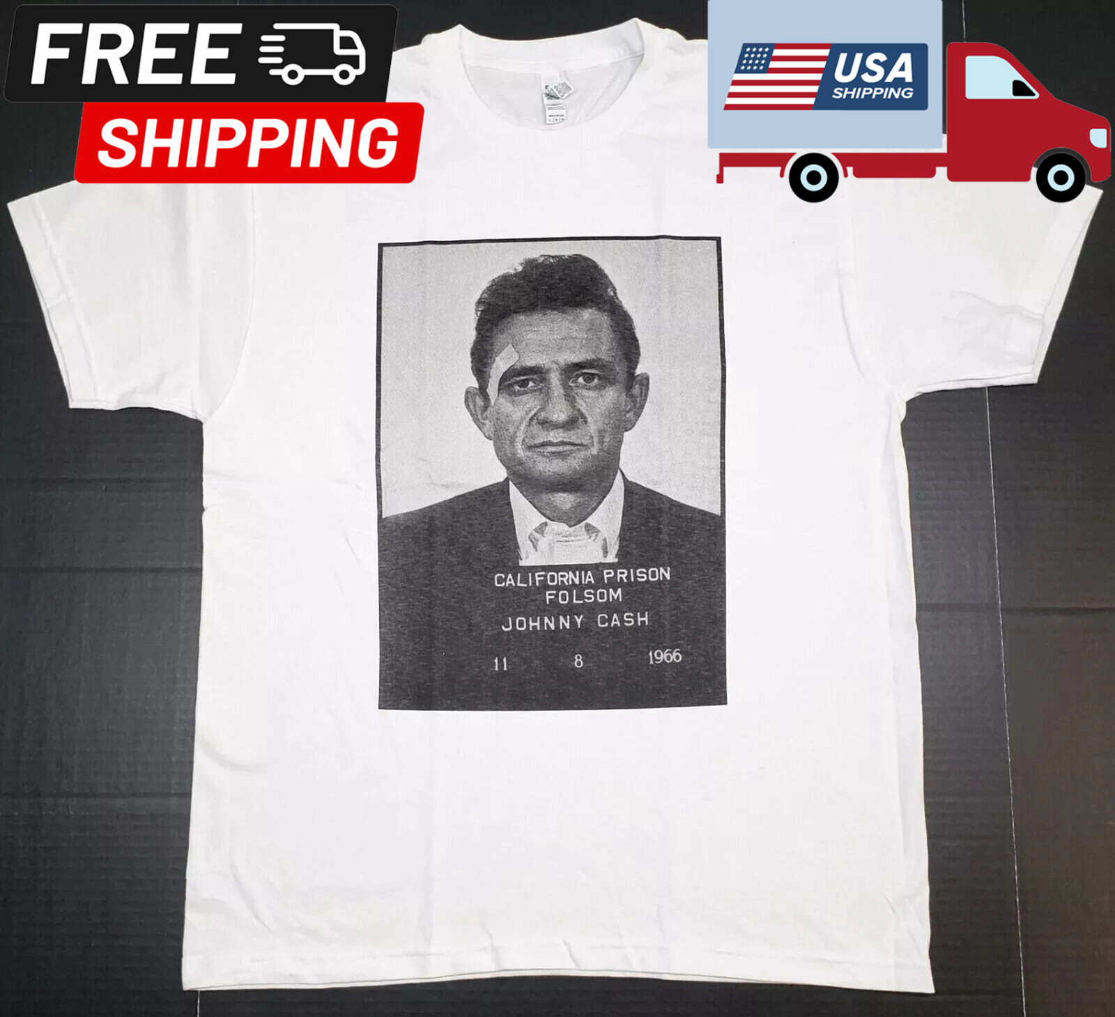 JOHNNY CASH T-shirt Distressed Mug Shot ,Heavy Cotton Tee, Size S to 5XL