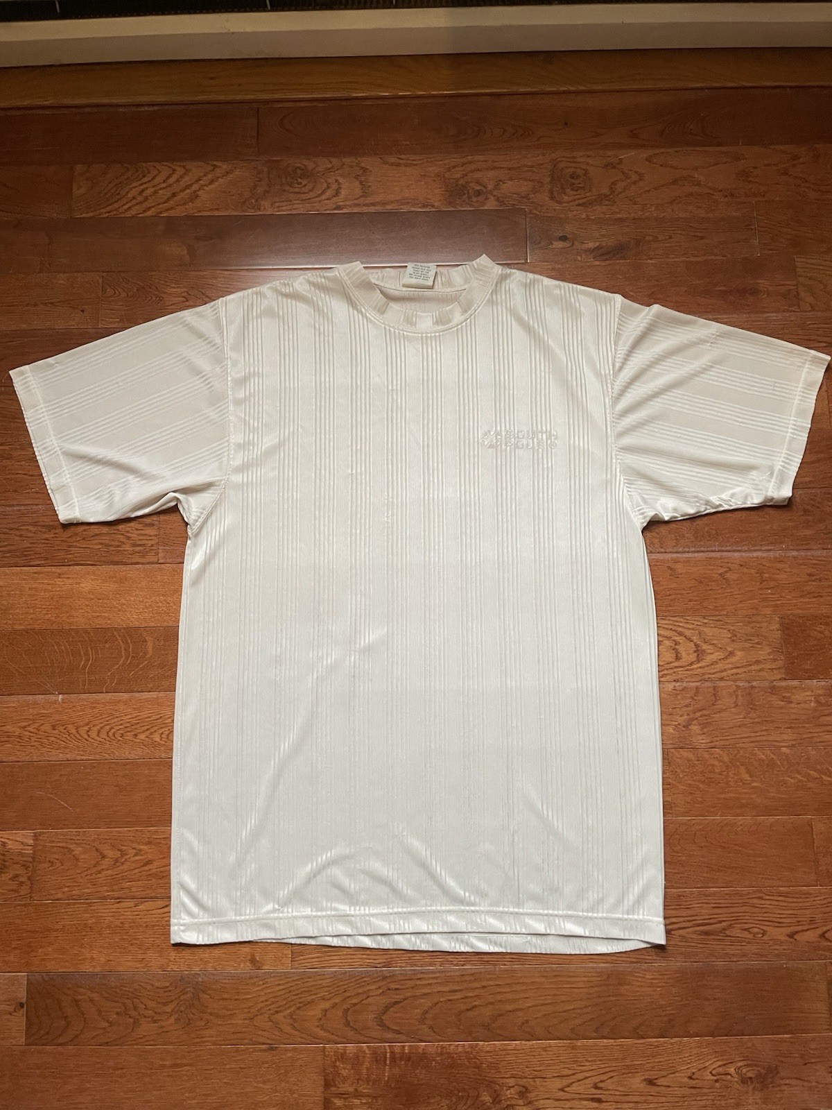Vintage 90s Southpole Mens Medium Sheer Satin Striped Baggy Fit Shirt Light Gray