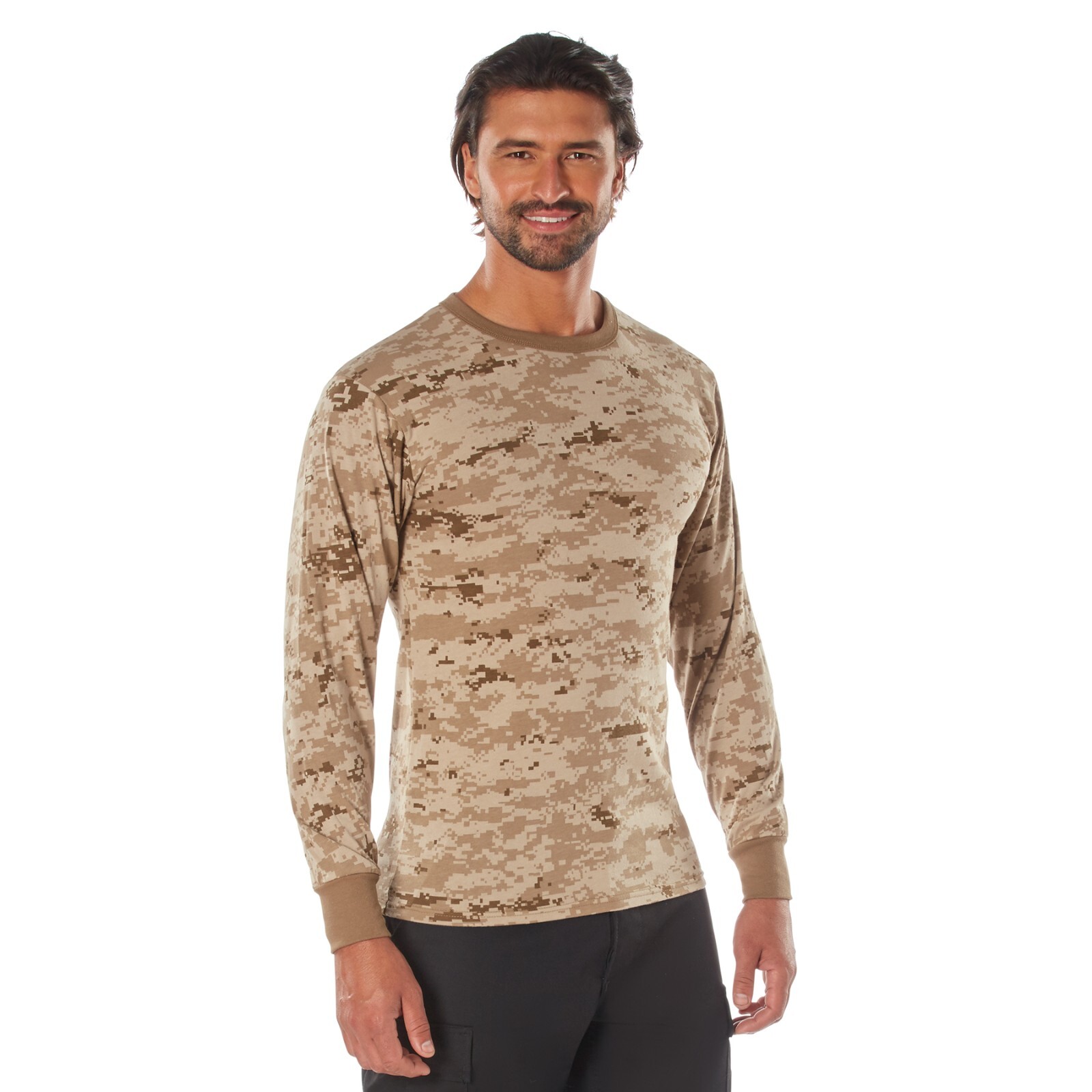 Desert Digital Camouflage Long Sleeve Tee Shirt Mens Camo Cotton T-Shirt
