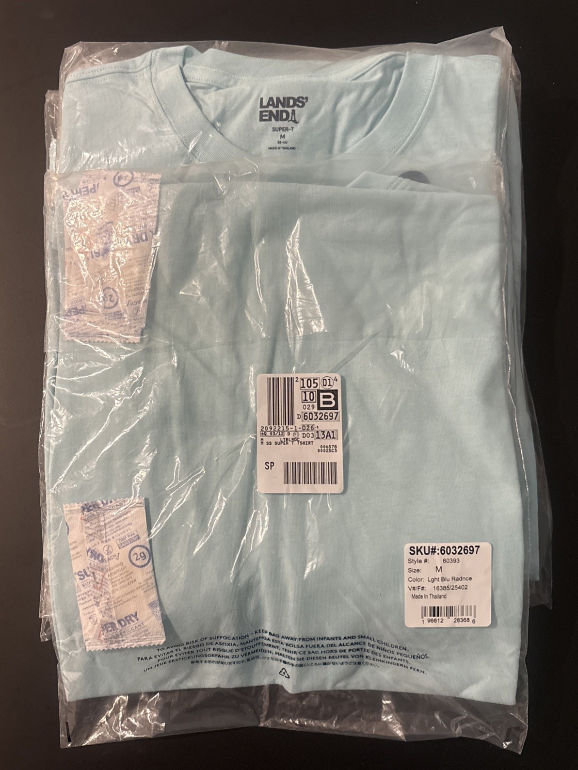 Lands End Short Sleeve Super T Light Blue Radiance, Size M, New In Bag