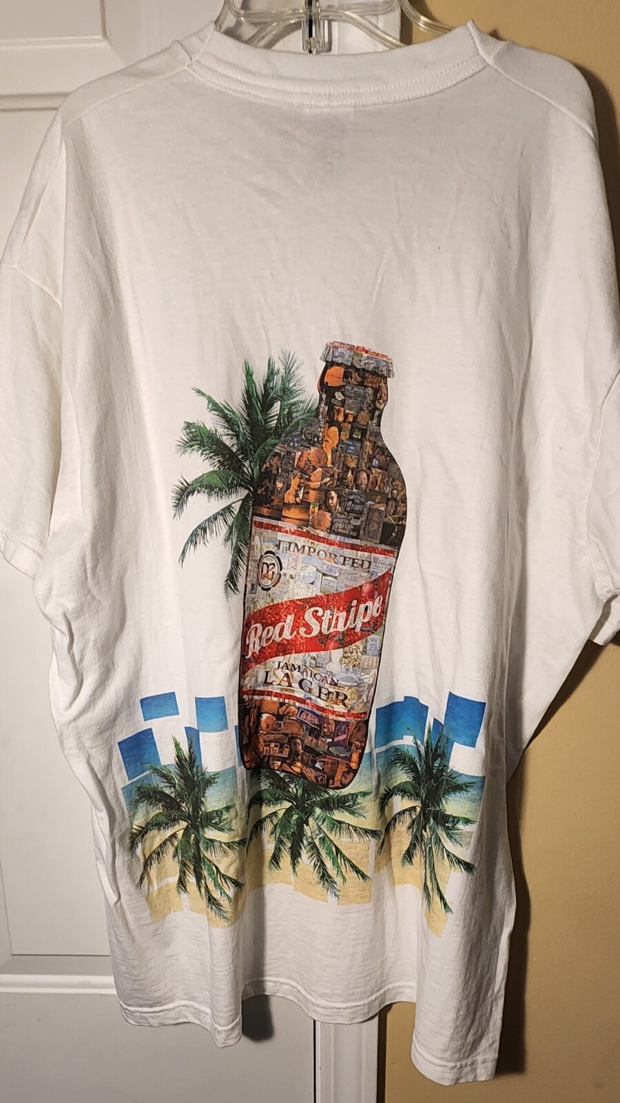 Vintage Red Stripe American Lager Beach Shirt Sz XL