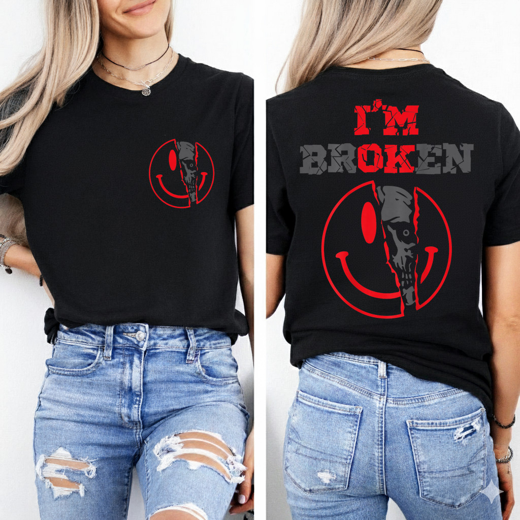 Confused Smile I’m Broken Invisible Illness I’m OK Broken 2 Sides T-Shirt