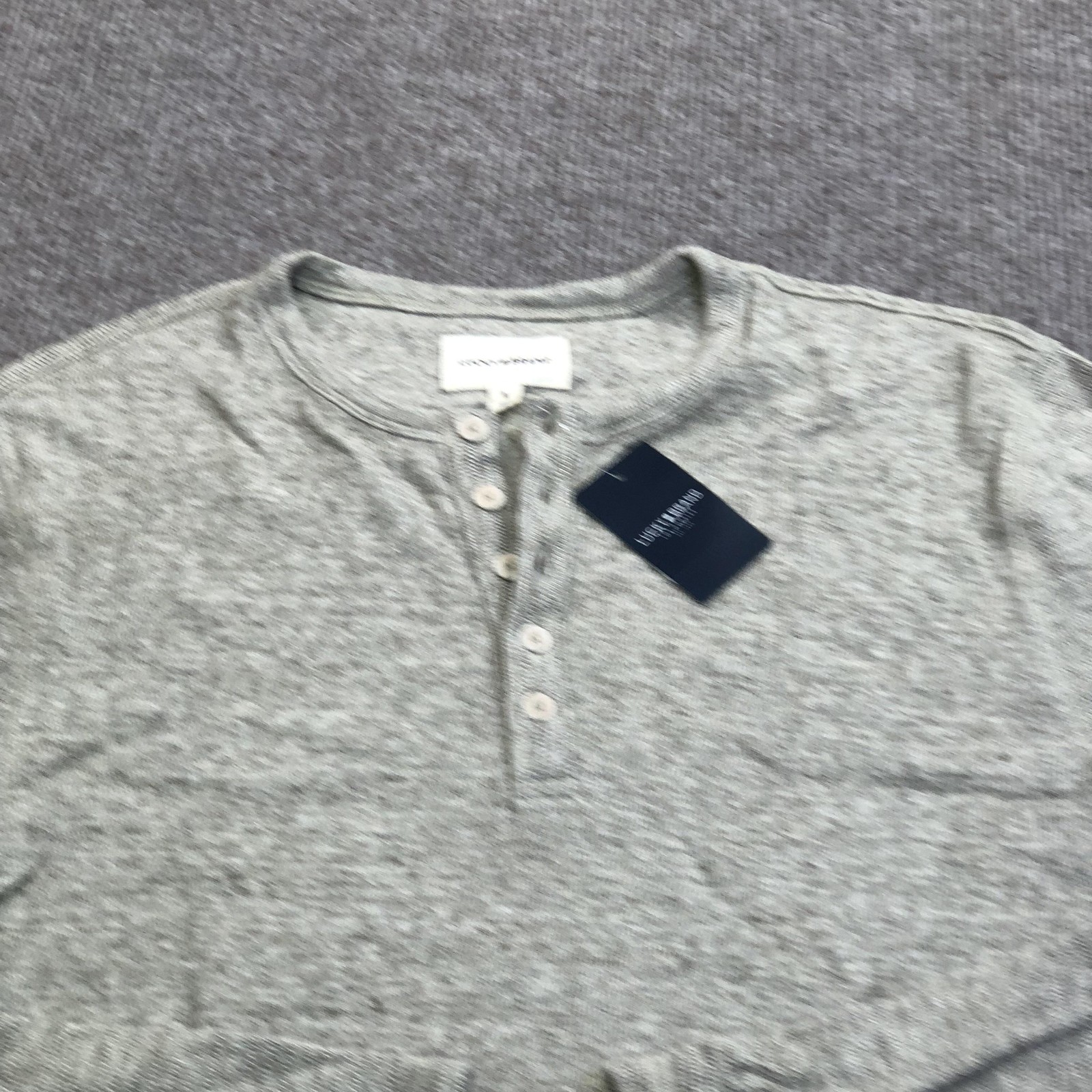 Lucky Brand Shirt Mens Medium Beige Jacquard Henley Long Sleeve Knit Tee Sample